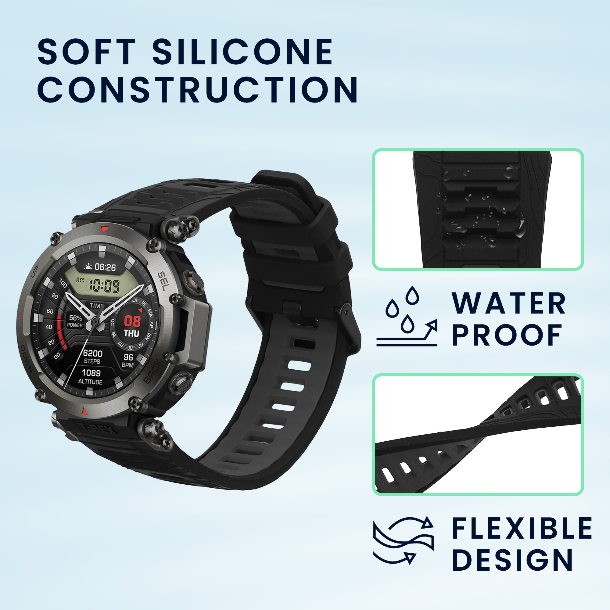 Řemínek pro Amazfit T-Rex 3 kwmobile silikonové - černá / šedá