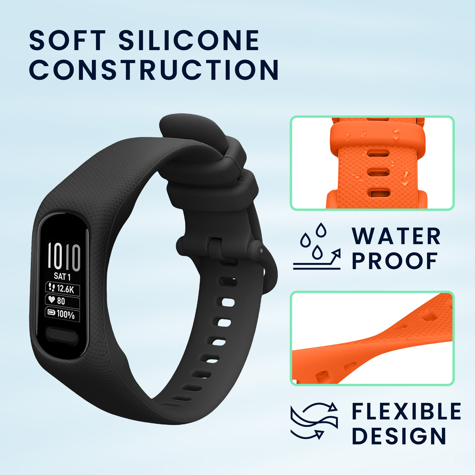 Řemínky pro Garmin vivosmart 5 / Smart 5 kwmobile silikonové - černá / oranžová