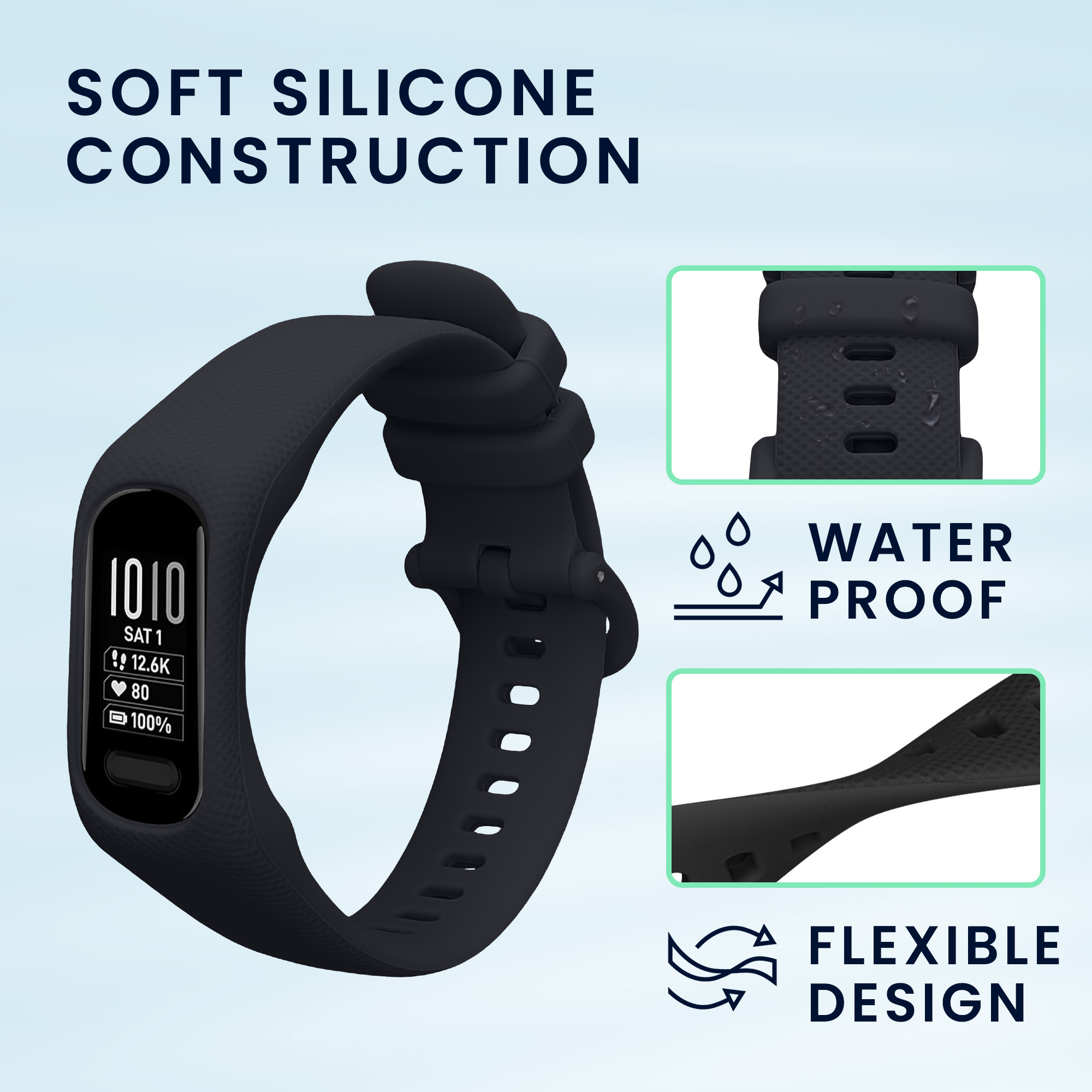 Řemínky pro Garmin vivosmart 5 / Smart 5 kwmobile silikonové - černá / tmavě modrá