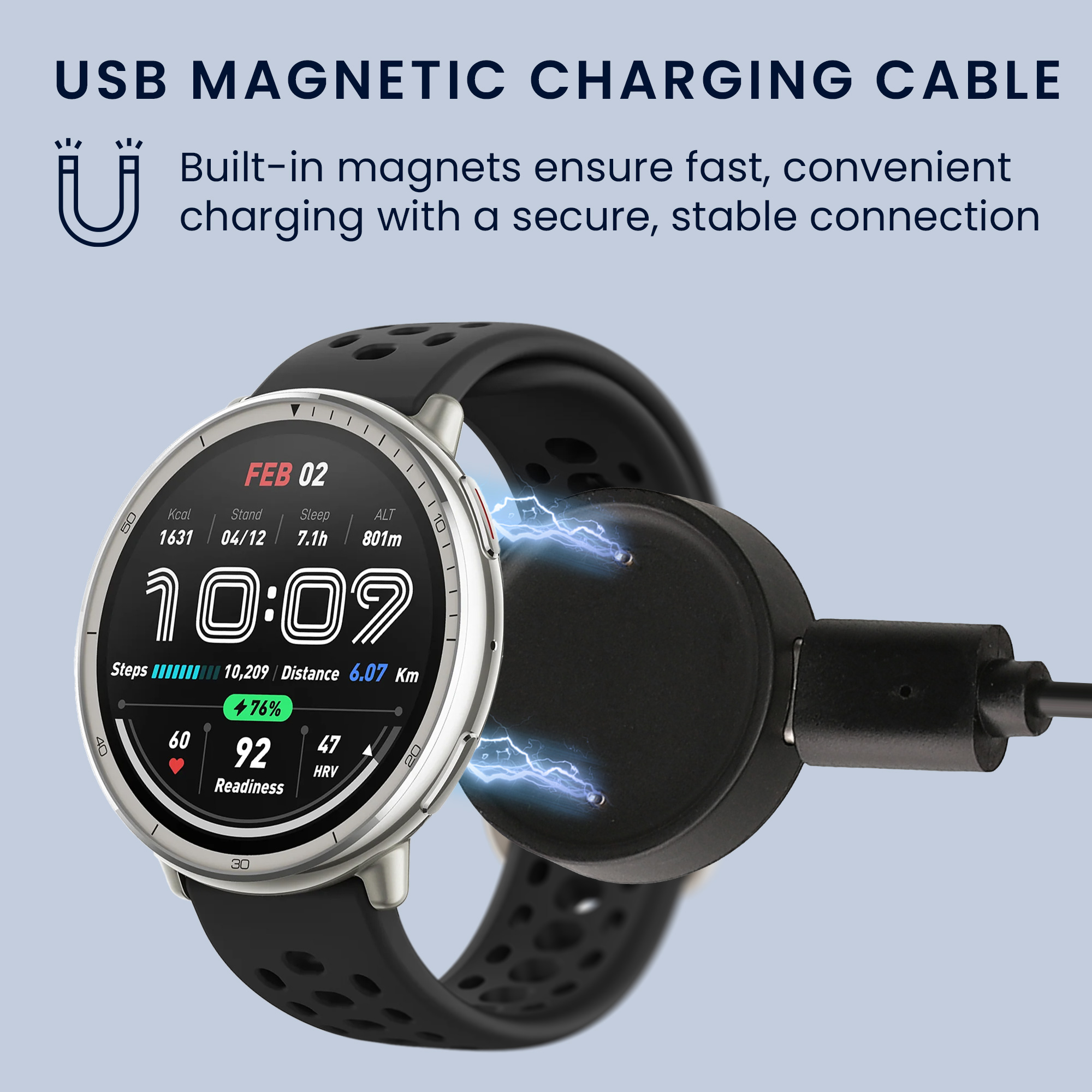 Nabíjecí kabel pro Amazfit Bip 6 / Amazfit Active 2 (A2437) / Active 2 Square (A2434) kwmobile - černá