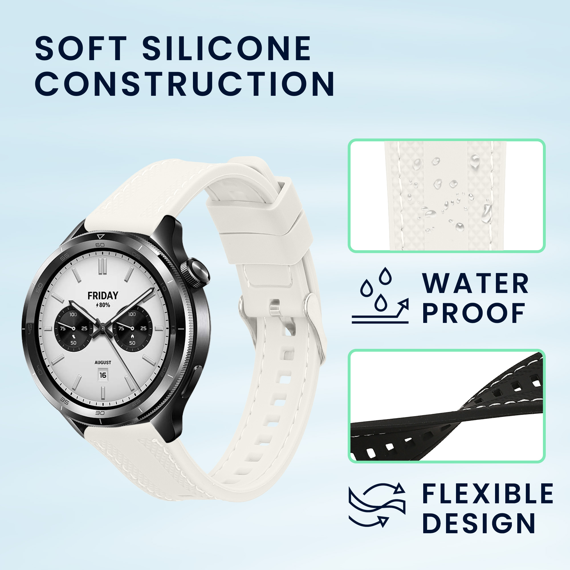 Řemínek na hodinky kwmobile silikonový pro Xiaomi Watch S4, černá / bílá, 2 ks