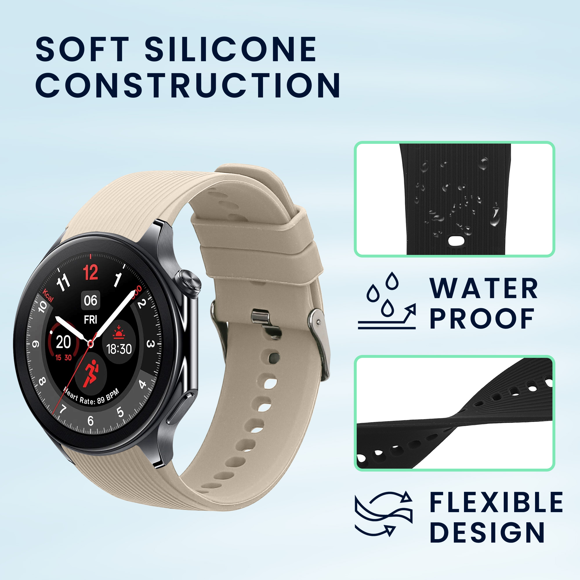 Řemínky pro OnePlus Watch 3 / 2 / 2R / Oppo Watch X2 kwmobile silikonové - černá / krémová