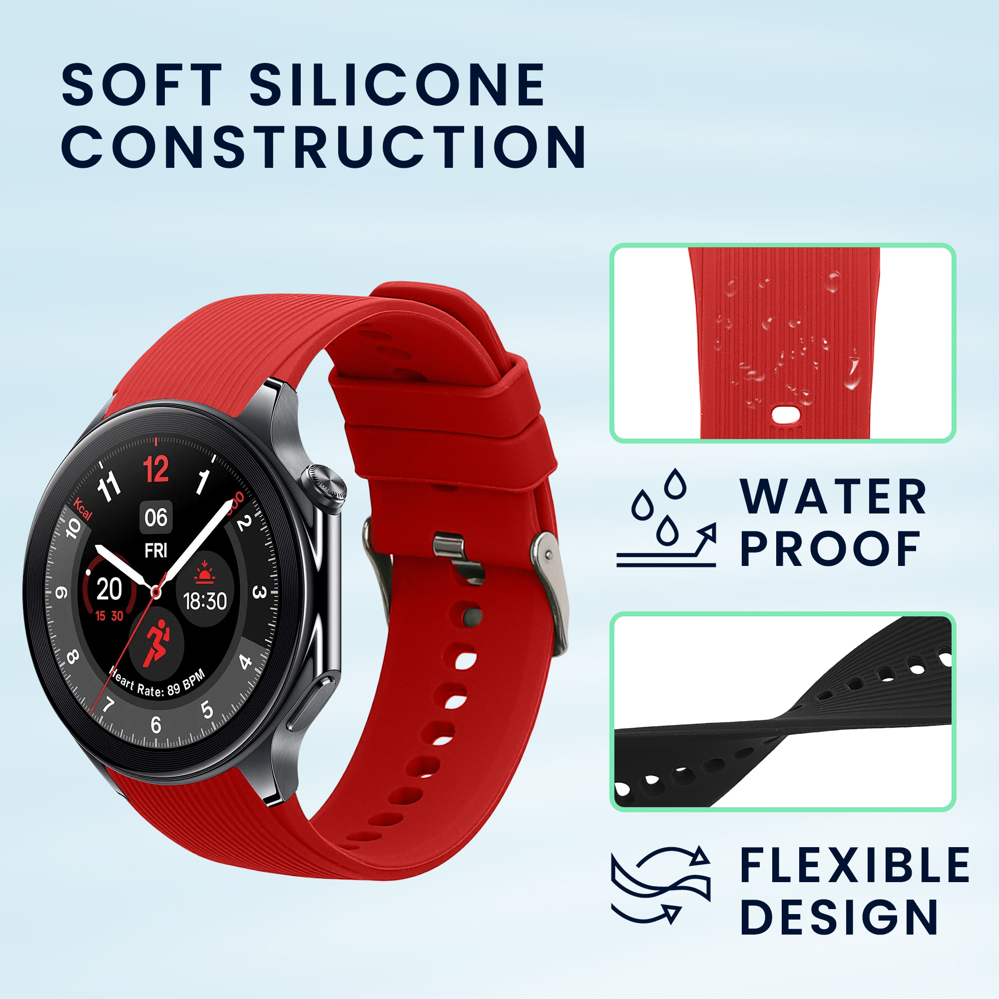 Řemínky pro OnePlus Watch 3 / 2 / 2R / Oppo Watch X2 kwmobile silikonové - černá / červená