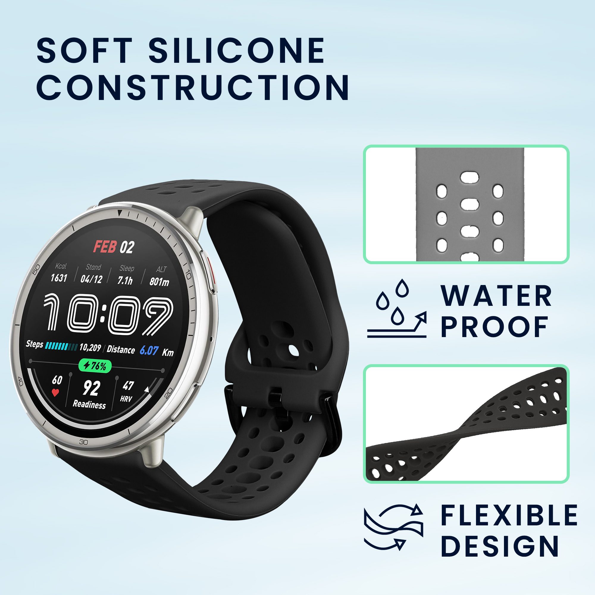 Řemínek 20mm Amazfit Active 2/2 Square/Active Edge/Bip 3/GTS... 20mm kwmobile TPU černý/tmavě šedý