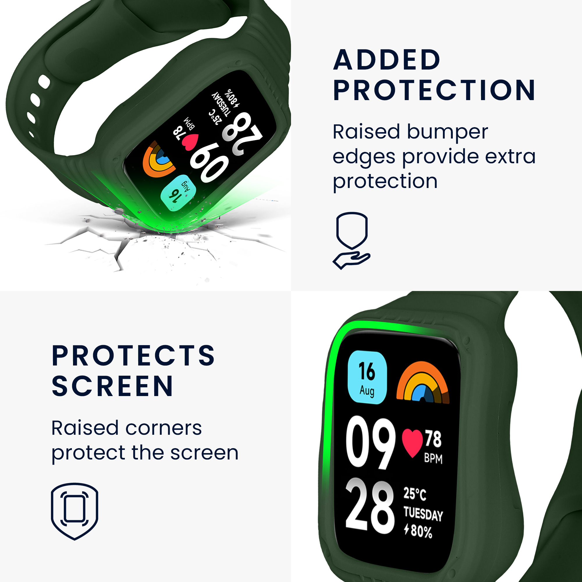 kwmobile řemínek k hodinkám Redmi Watch 3 Active / Redmi Watch 3 Lite - tmavě zelená