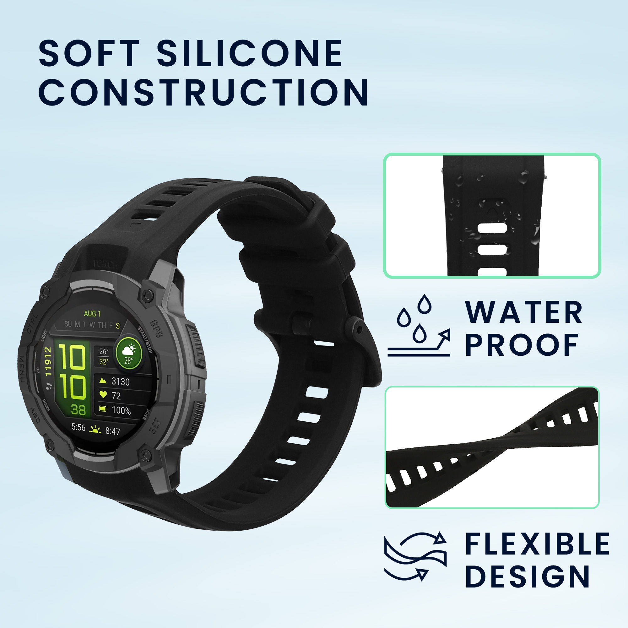 Řemínek na hodinky kwmobile Garmin Instinct 3 45mm Watch Strap - černá