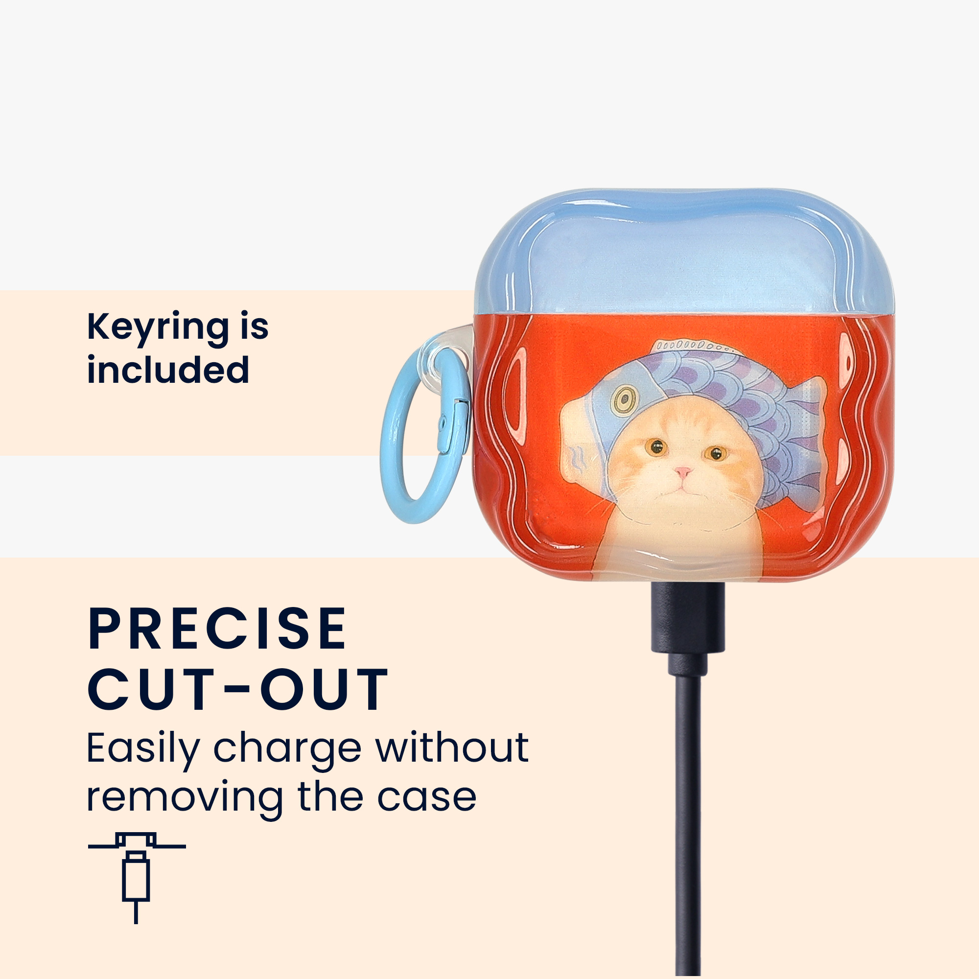 Pouzdro na sluchátka do uší pro Apple Airpods 4 kwmobile - měkký a odolný motiv kočka a rybička