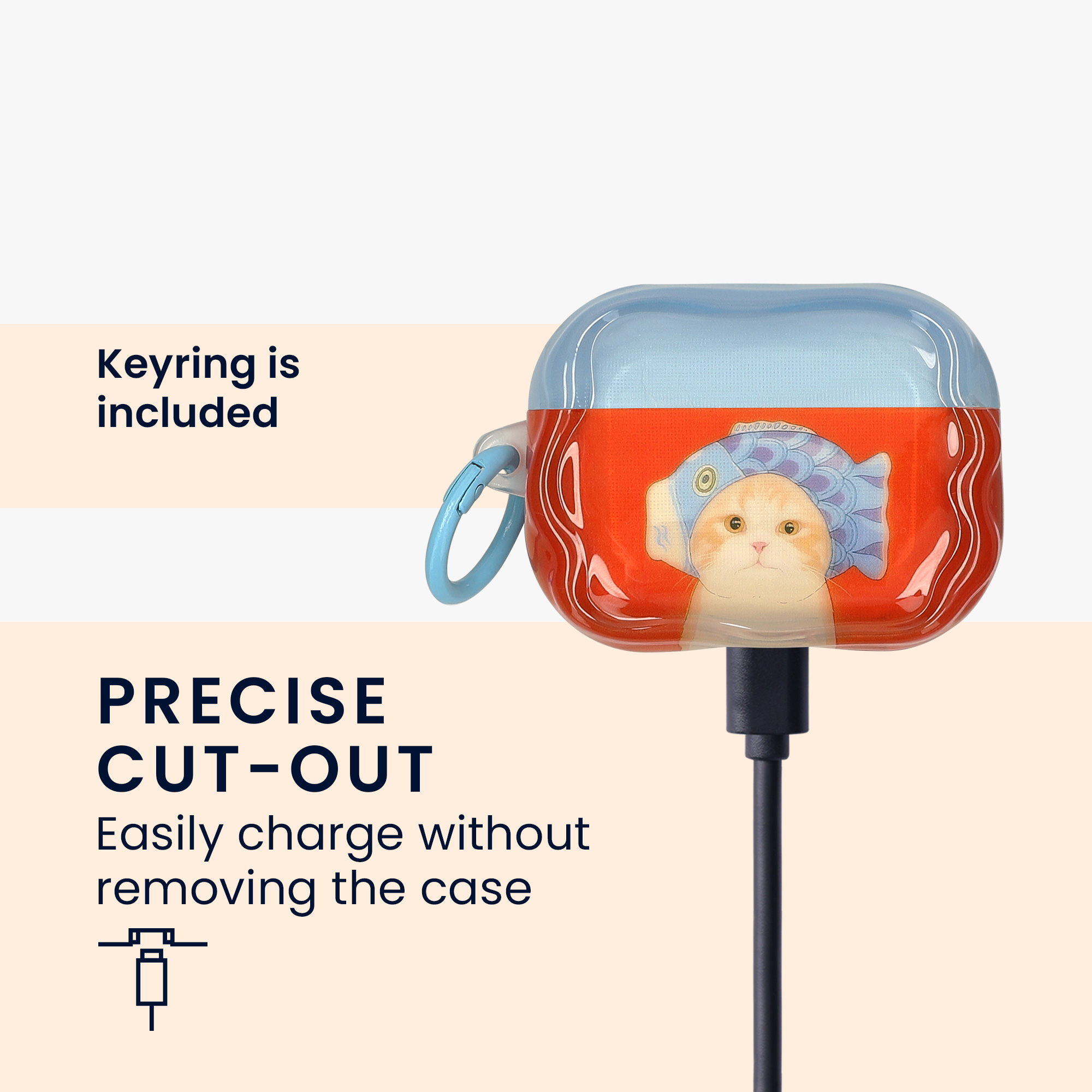 Pouzdro na sluchátka do uší pro Apple Airpods Pro 2 / Pro 1 kwmobile - měkký a odolný motiv kočka a rybička