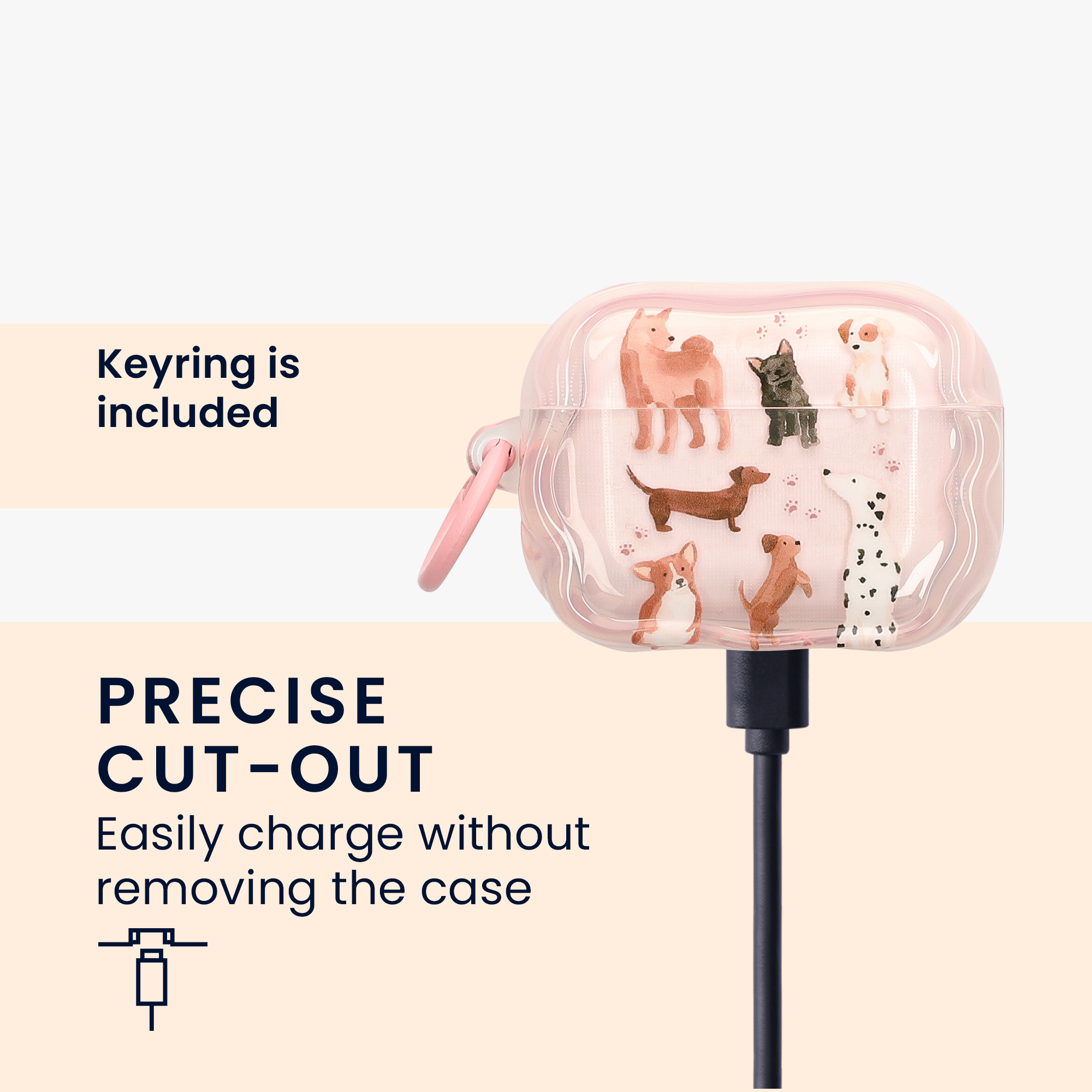 Pouzdro na sluchátka do uší pro Apple Airpods Pro 2 / Pro 1 kwmobile - měkký a odolný motiv psí kamarádi