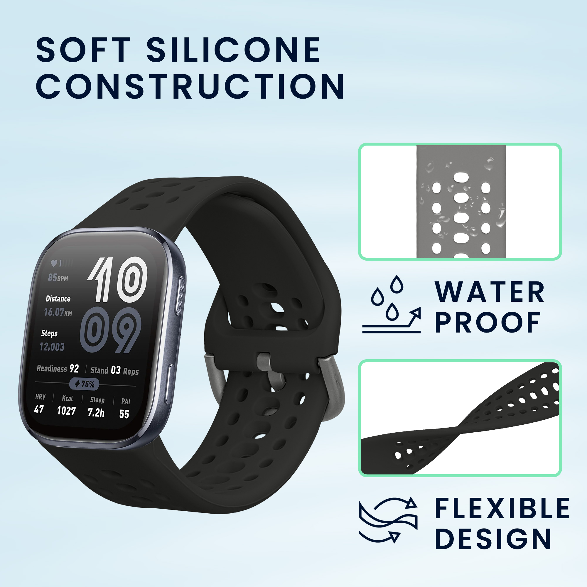 Řemínek 22mm Amazfit Bip 6/Bip 5 Unity/Bip 5/GTS 3/Balance 2... 22mm kwmobile TPU černý/tmavě šedý
