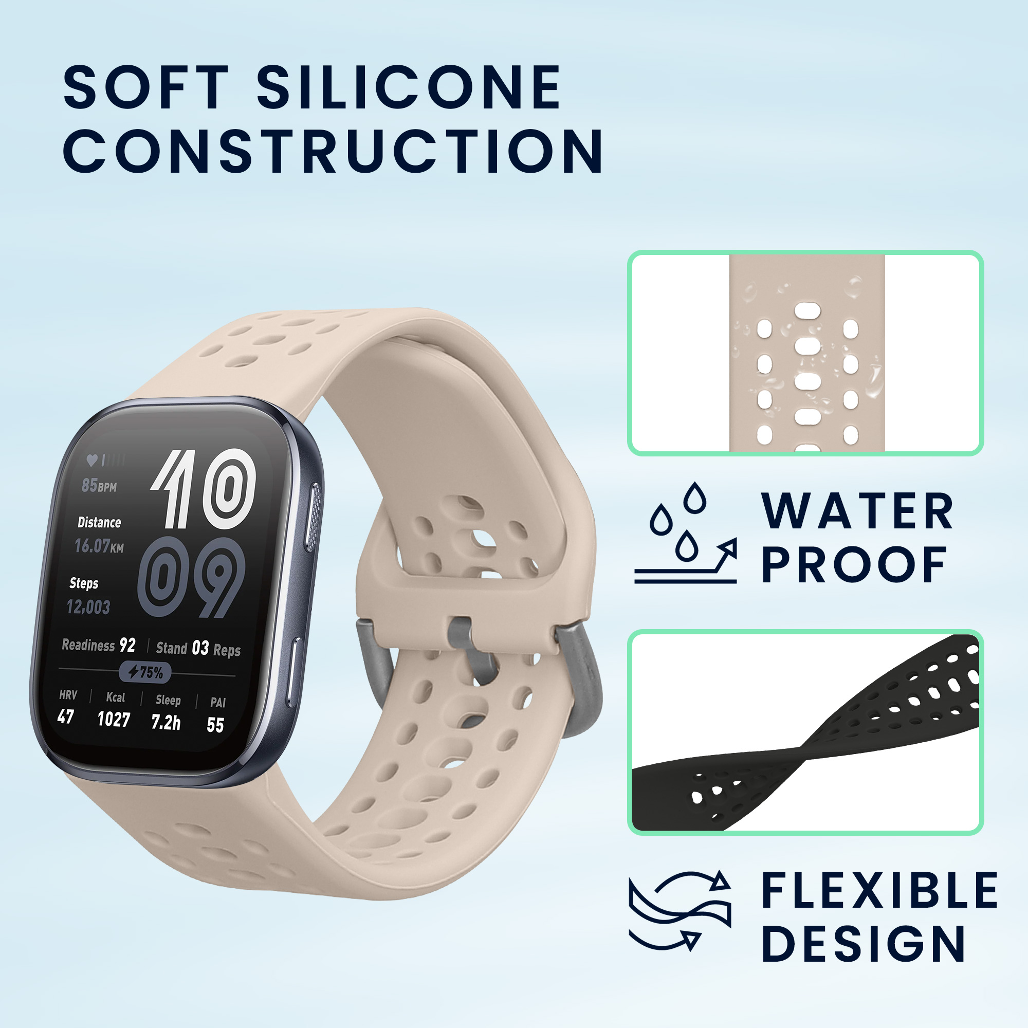 Řemínek 22mm Amazfit Bip 6/Bip 5 Unity/Bip 5/GTS 3/Balance 2... 22mm kwmobile TPU černý/béžový