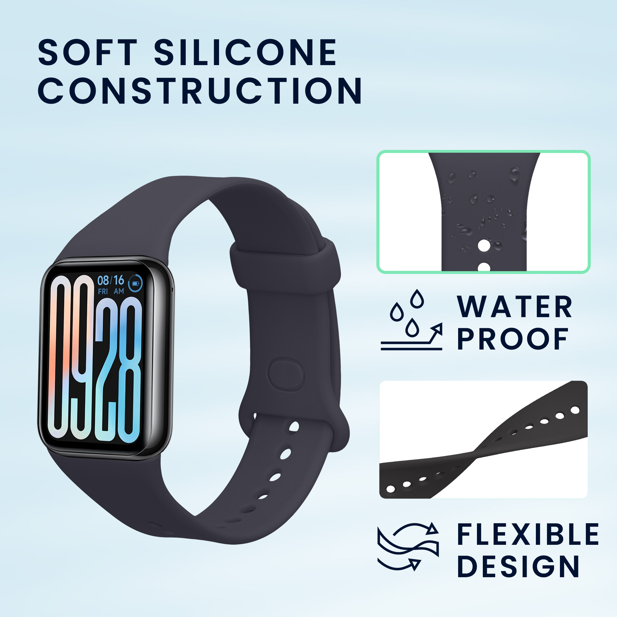Silikonové řemínky pro Xiaomi Smart Band 8 Pro / Smart Band 9 Pro, 2 ks kwmobile ‑ černá / tmavě modrá