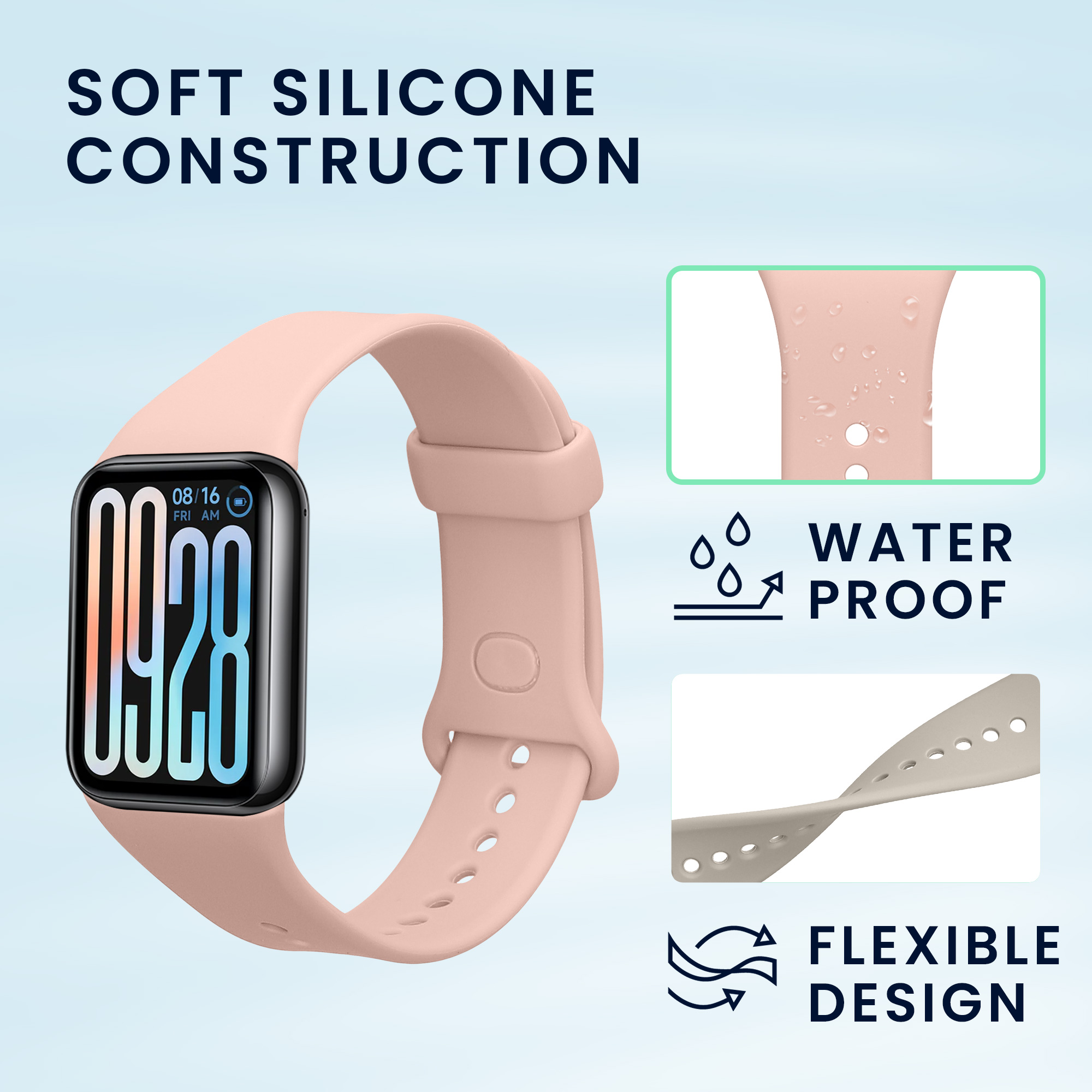Řemínky pro Xiaomi Smart Band 8 Pro / Smart Band 9 Pro kwmobile silikonové - šedá / starorůžová