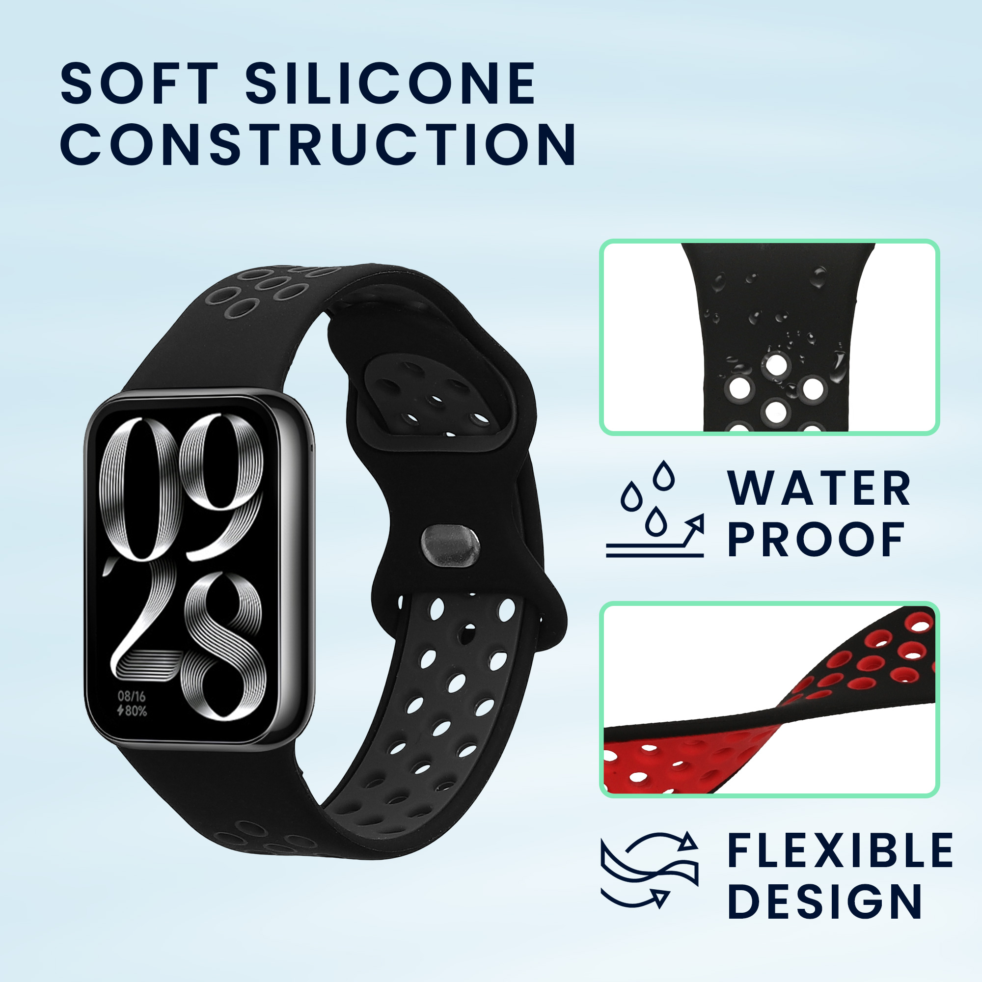 Řemínky pro Xiaomi Smart Band 8 Pro / Band 9 Pro / Redmi Watch 5 / Redmi Watch 4 kwmobile silikonové - černá / šedá / černá / červená