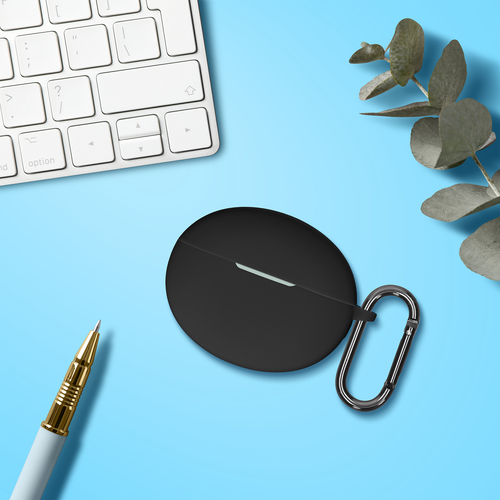 Obal pro OnePlus Buds 4 kwmobile s karabinou silikonové - černá