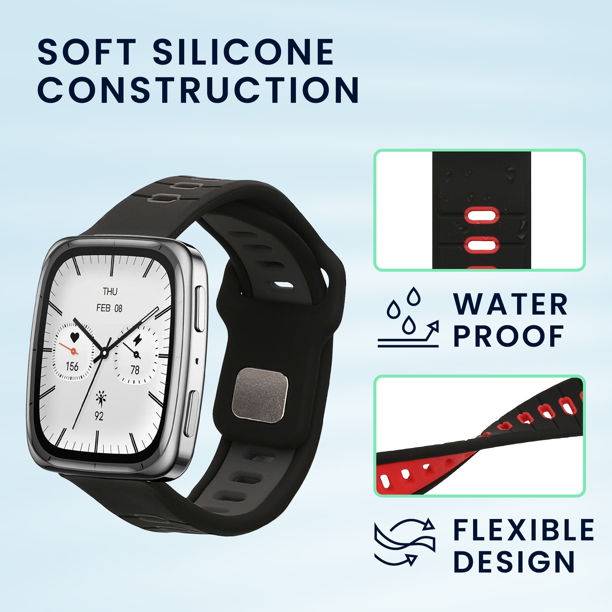 Řemínek 20mm Amazfit Active 2/2 Square/Active Edge/Bip 3/GTS... 20mm kwmobile TPU černý/šedý/černý/červený