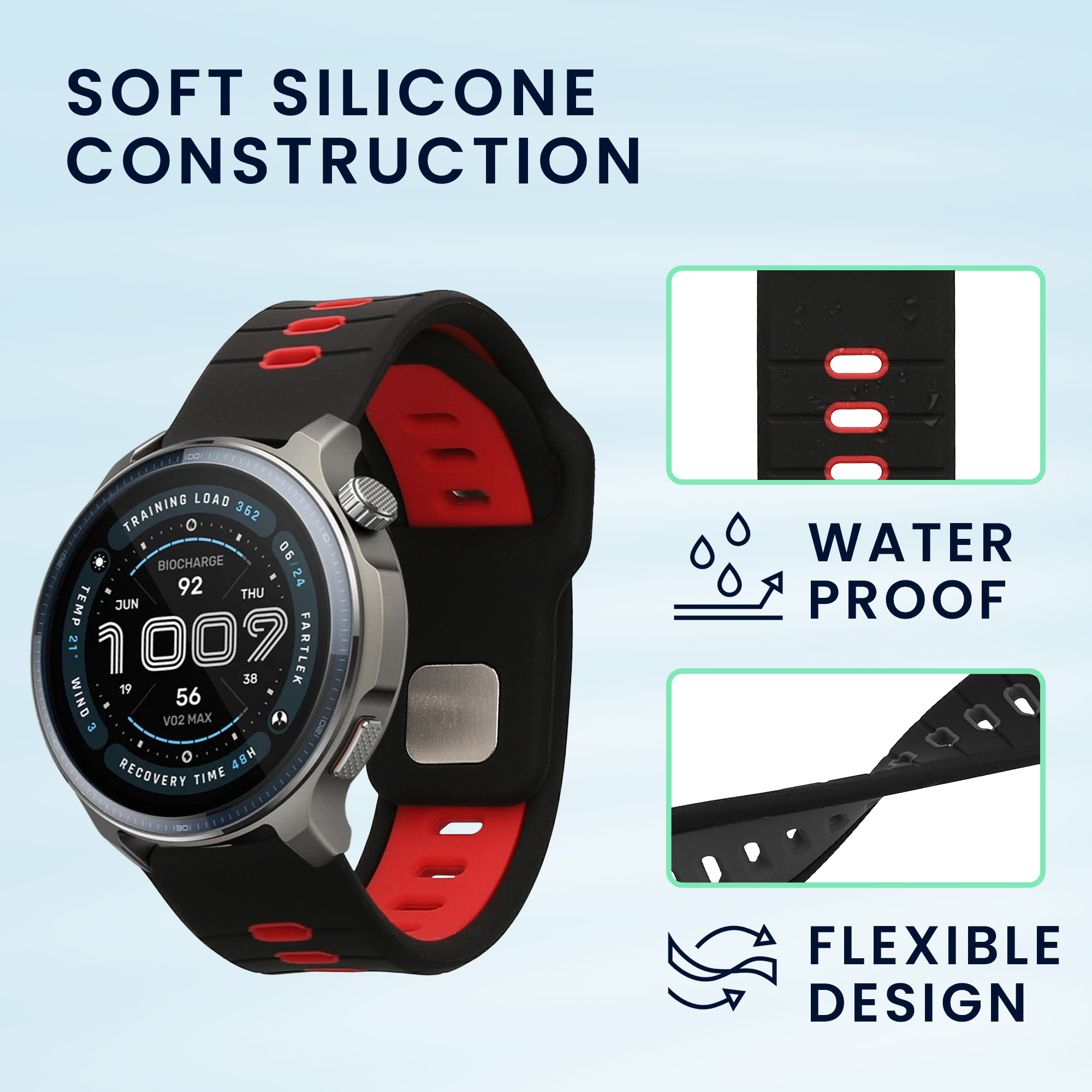Řemínek 22mm Amazfit Bip 6/Bip 5 Unity/Bip 5/GTS 3/Balance 2... 22mm kwmobile TPU černý/šedý/černý/červený