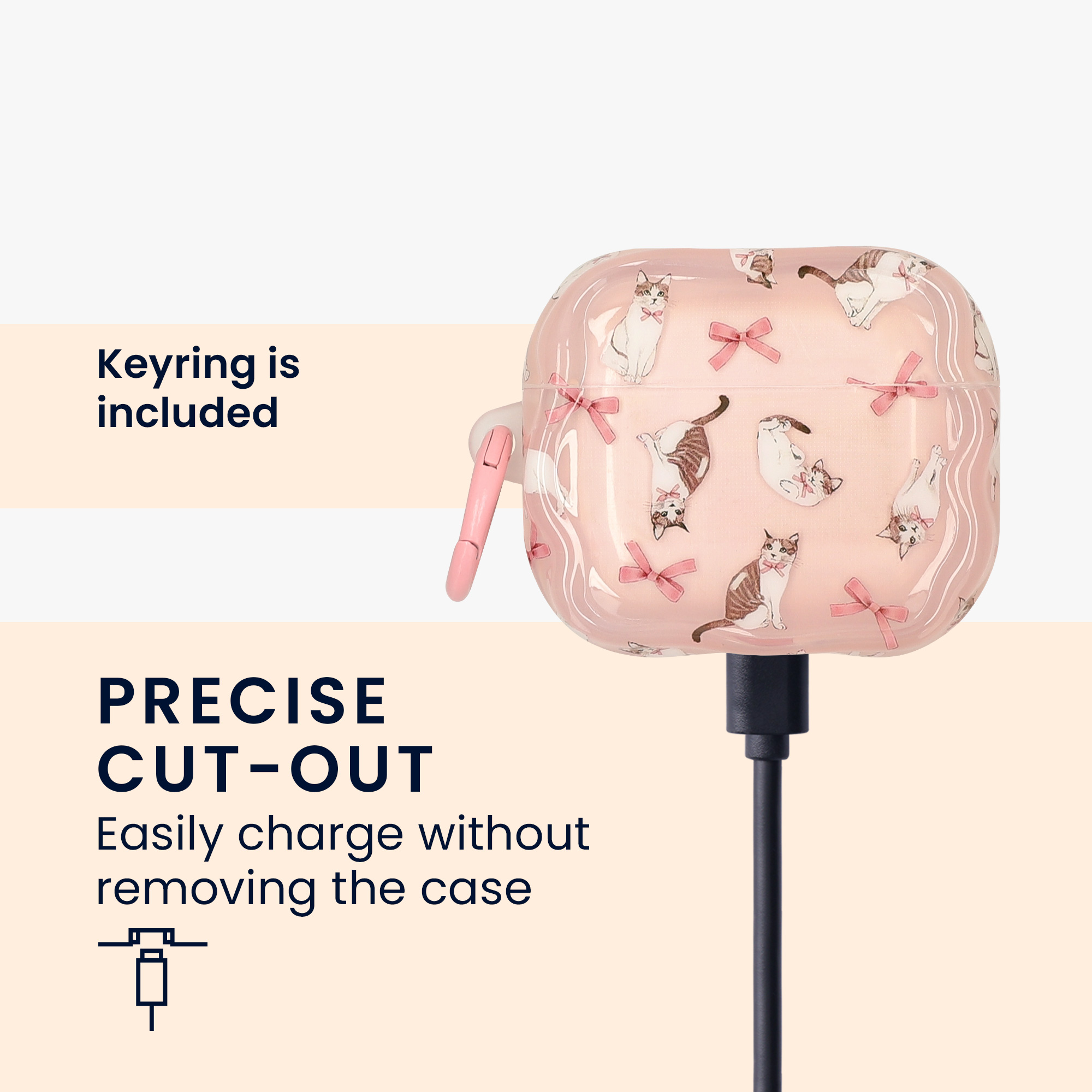 Pouzdro na sluchátka do uší pro Apple AirPods 3 kwmobile - měkký a odolný motiv kočka a mašle