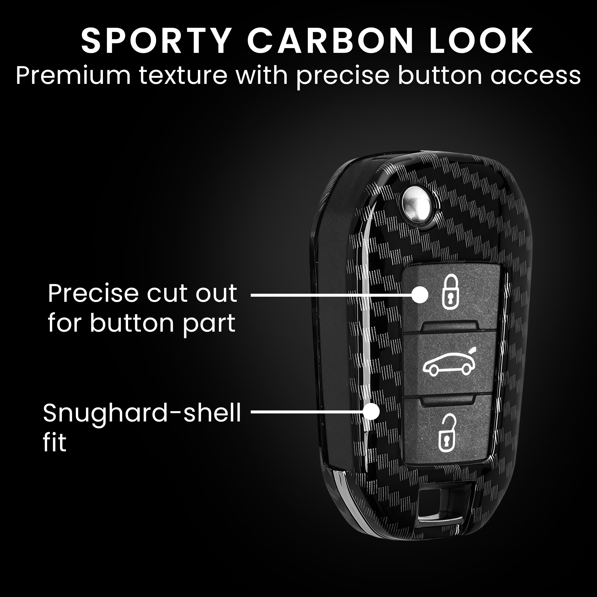 Pouzdro na klíč od auta Peugeot 3 Button Car Flip Key kwmobile - karbonově černá