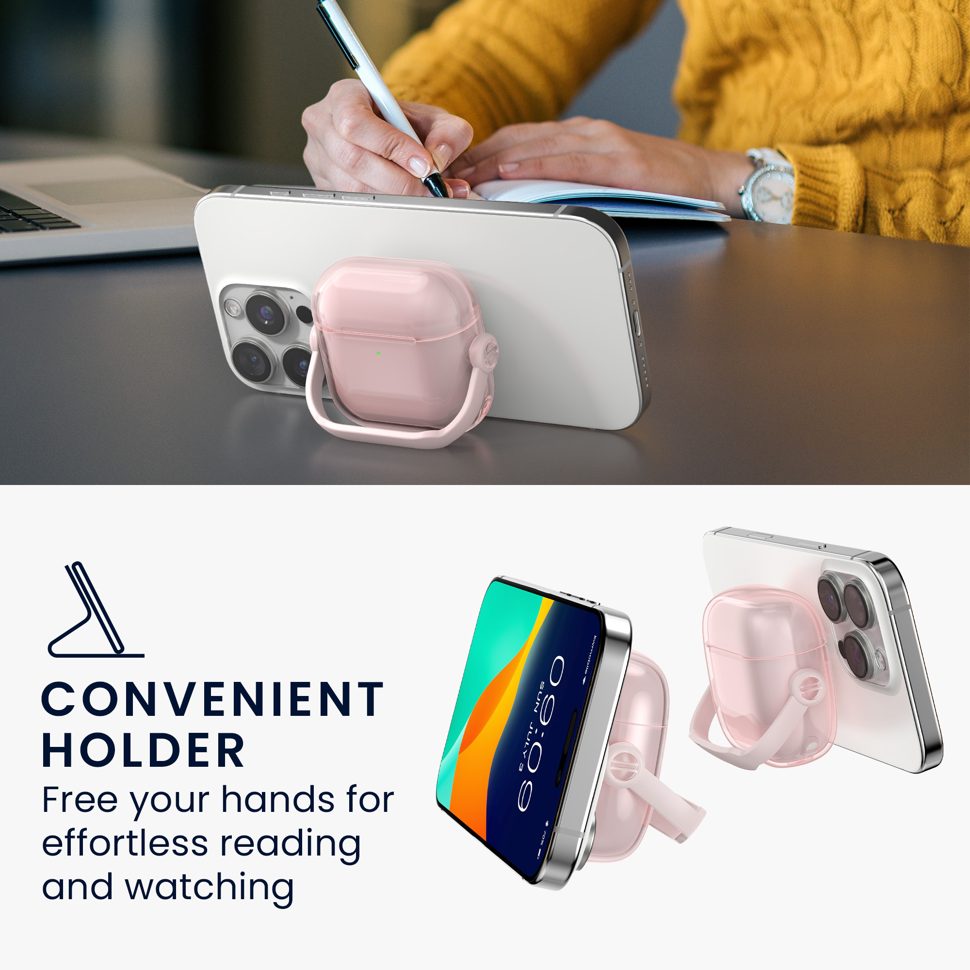 Transparentní pouzdro na sluchátka pro Apple Airpods 4 kwmobile se stojánkem TPU - starorůžová / transparentní