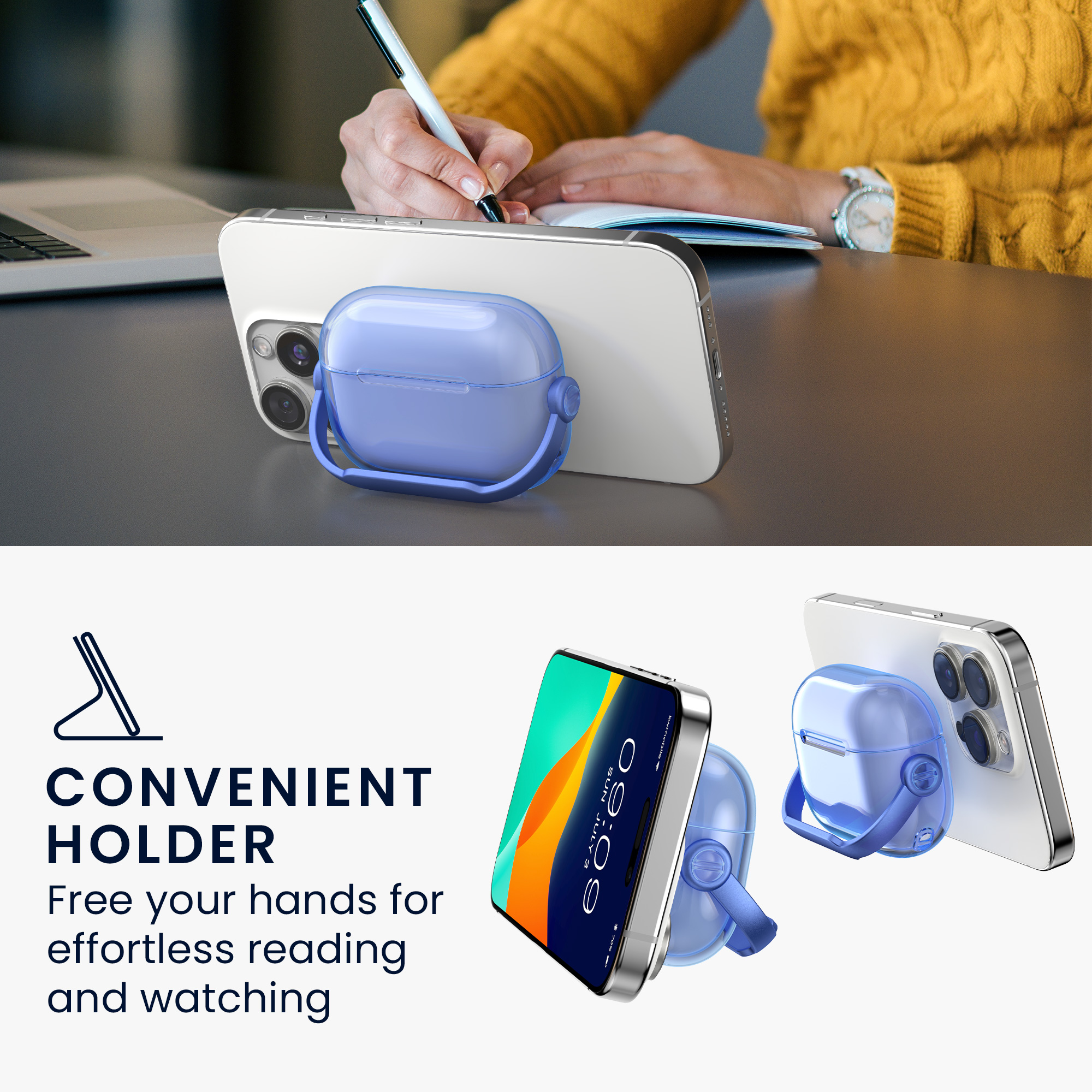 Transparentní pouzdro na sluchátka pro Apple Airpods Pro 2 / Pro 1 kwmobile se stojánkem TPU - modrá / transparentní