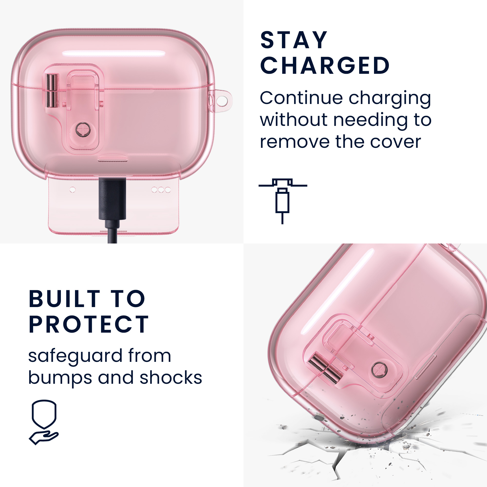 Čiré pouzdro na sluchátka pro Apple Airpods Pro 3 kwmobile se stojánkem TPU - růžová