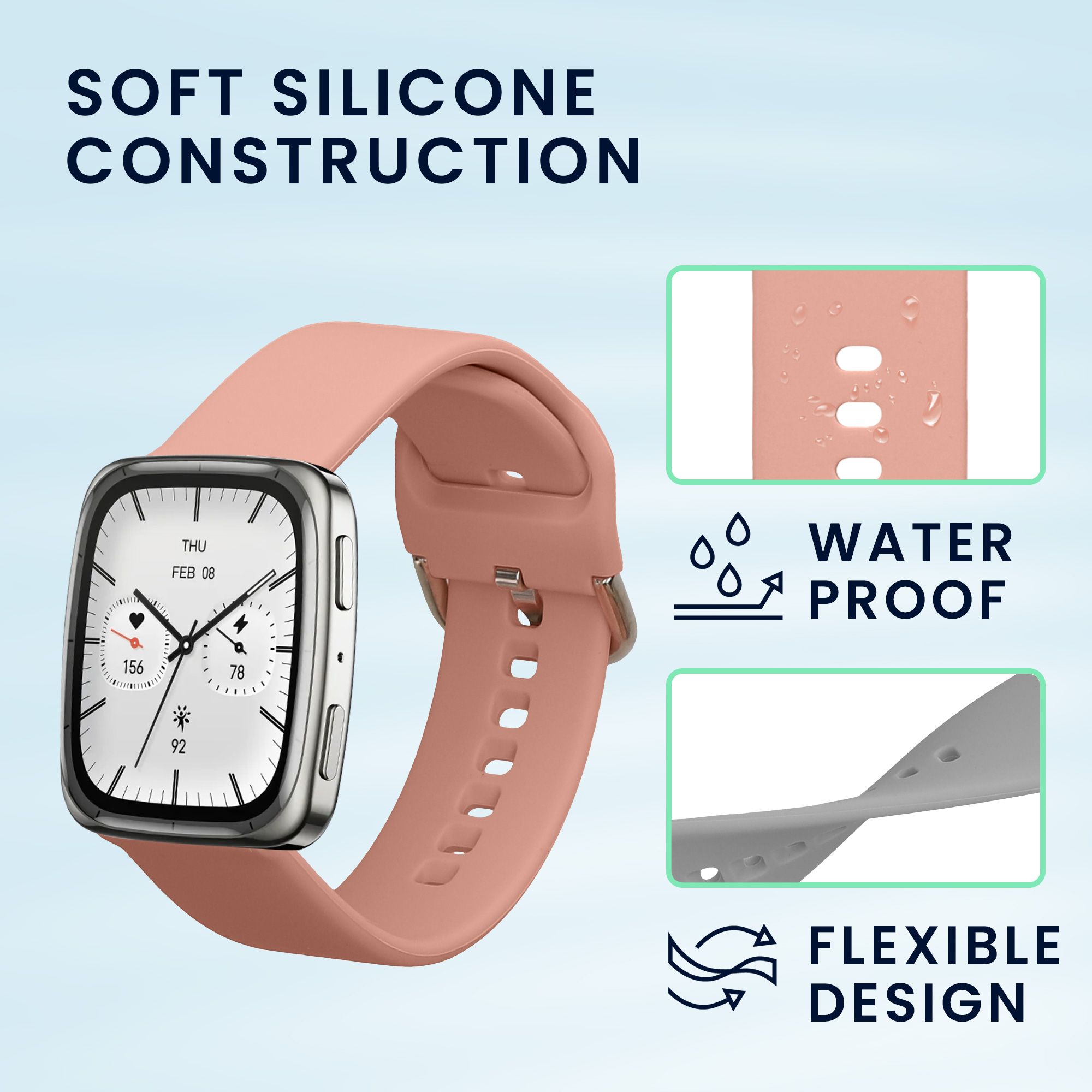 Řemínky pro Garmin 20mm Amazfit Active 2 Square / Amazfit Active 2 kwmobile silikonové - světle šedá / starorůžová