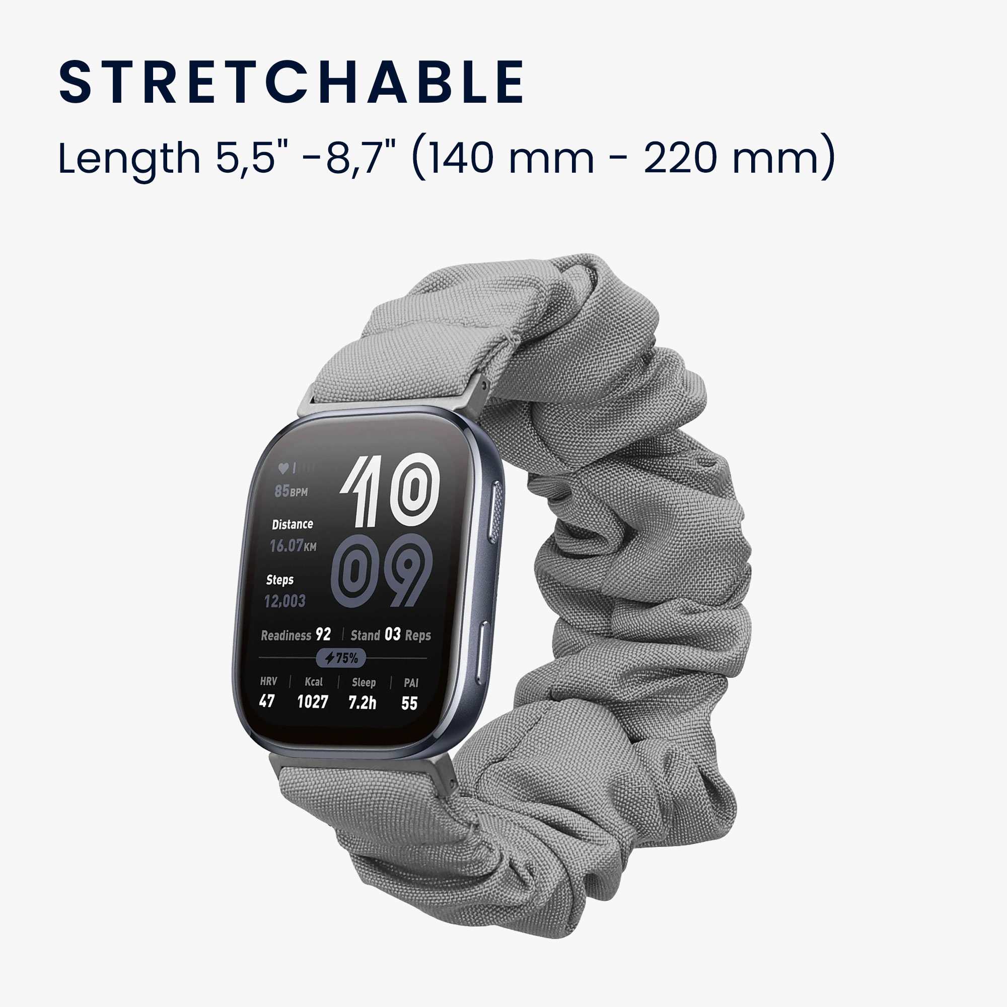 Řemínek na hodinky pro Amazfit Bip 6 kwmobile - šedá látkový řemínek na hodinky (scrunchie)