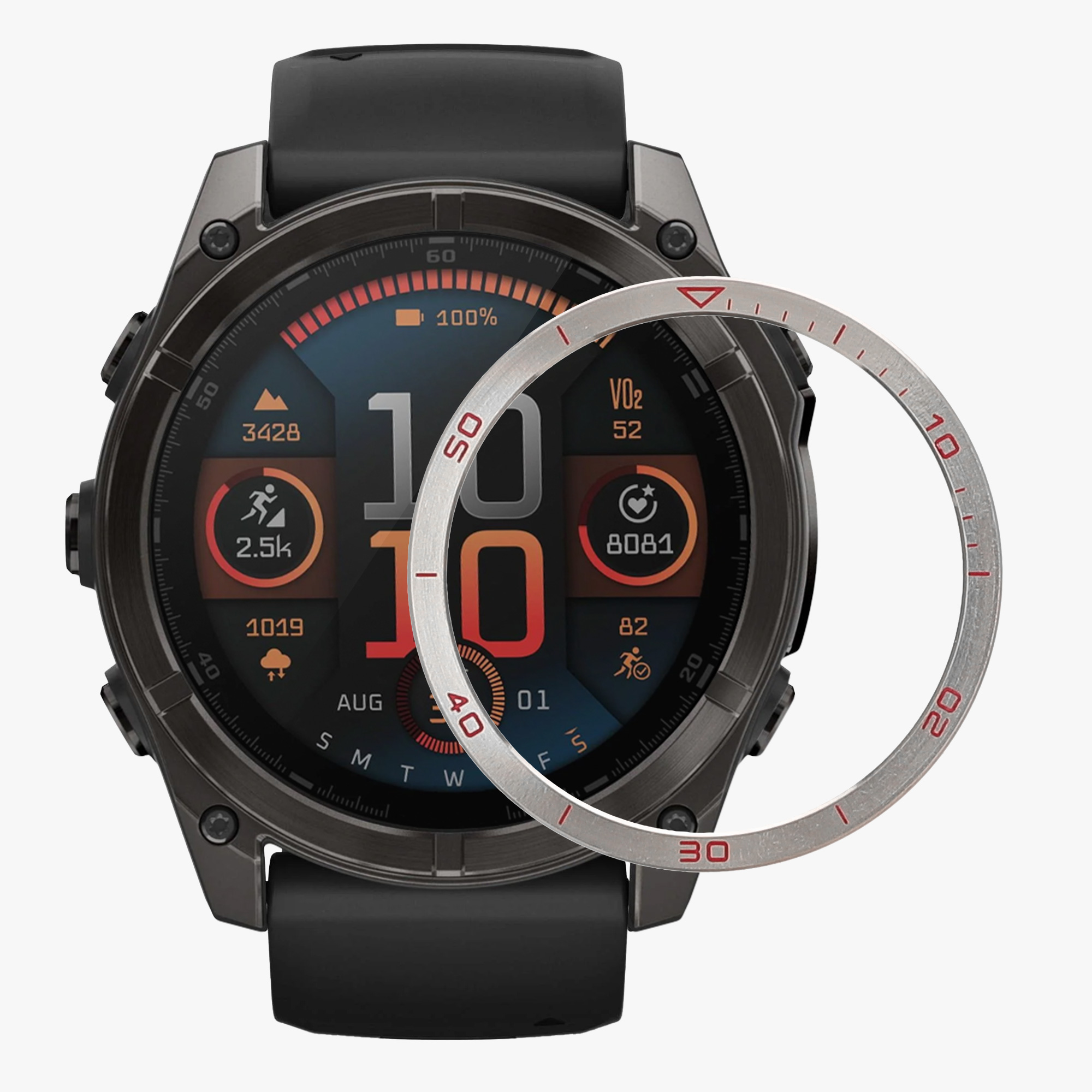 Ochranný rámeček pro Garmin Fenix 8 47mm AMOLED kwmobile hliníkové - stříbrná / červená