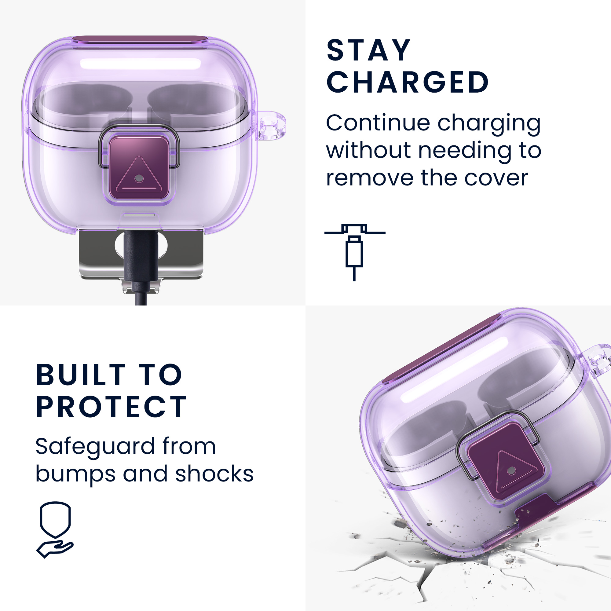 Čiré pouzdro na sluchátka pro Samsung Galaxy Buds 3 / Galaxy Buds 3 Pro kwmobile se stojánkem TPU - fialová