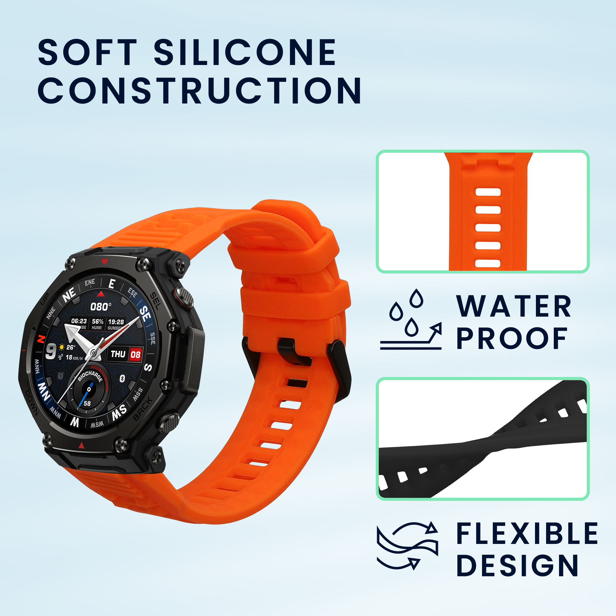 Řemínky pro Amazfit T-Rex3 Pro 48mm kwmobile silikonové - černá / oranžová