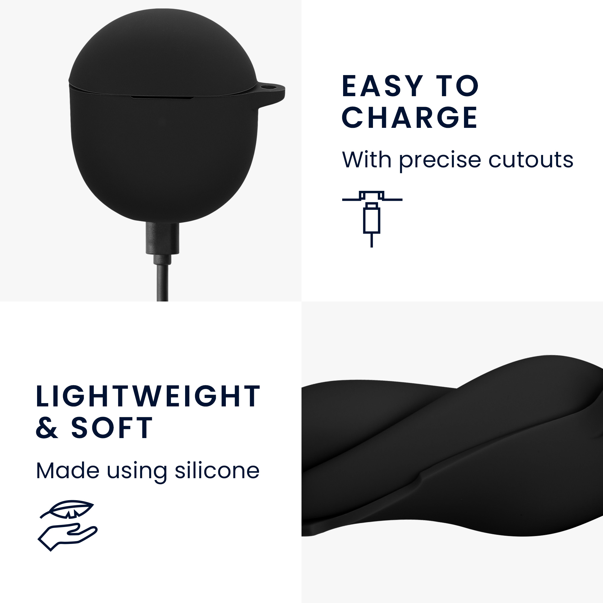 Obal pro Google Pixel Buds 2A kwmobile s karabinou silikonové - černá