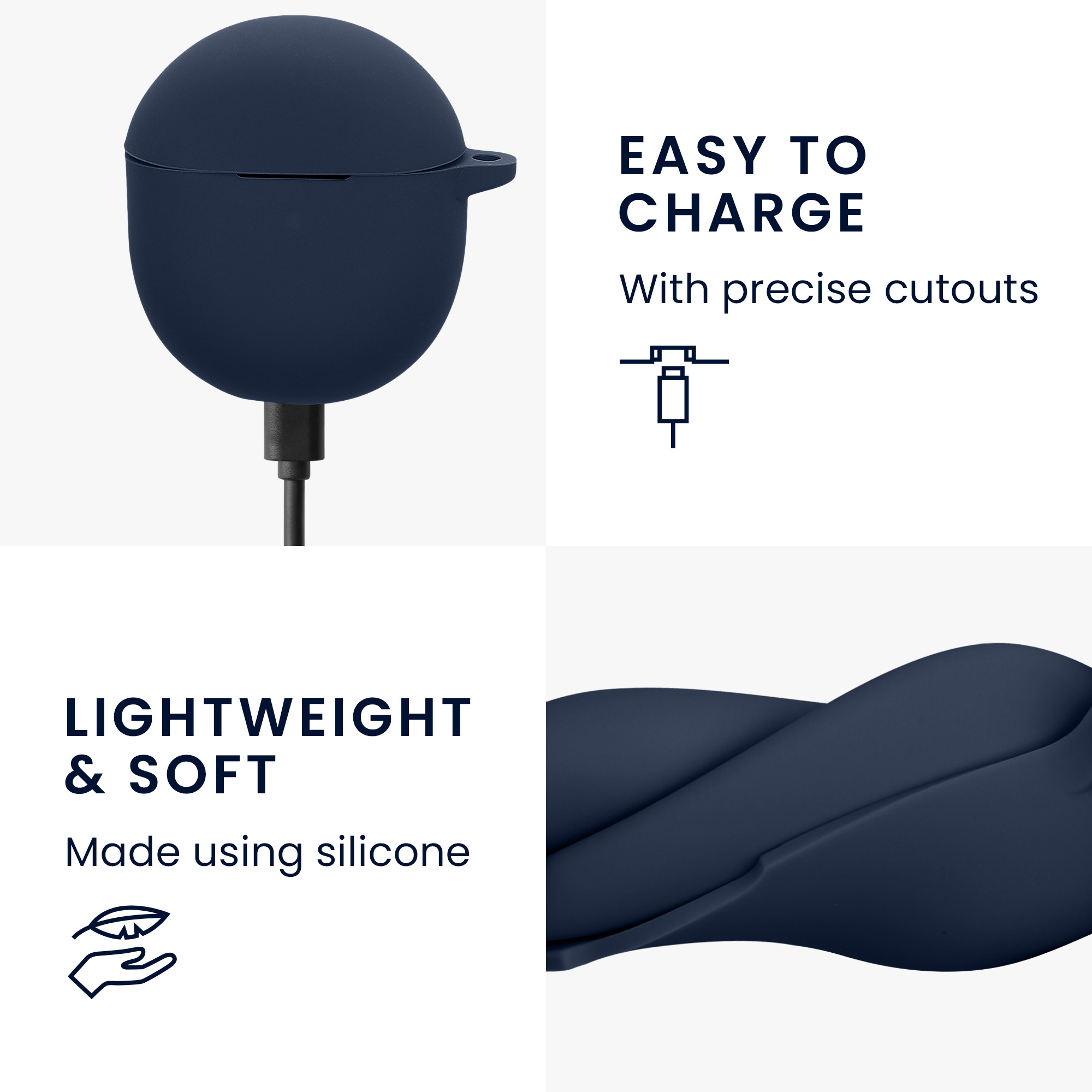 Obal pro Google Pixel Buds 2A kwmobile s karabinou silikonové - tmavě modrá