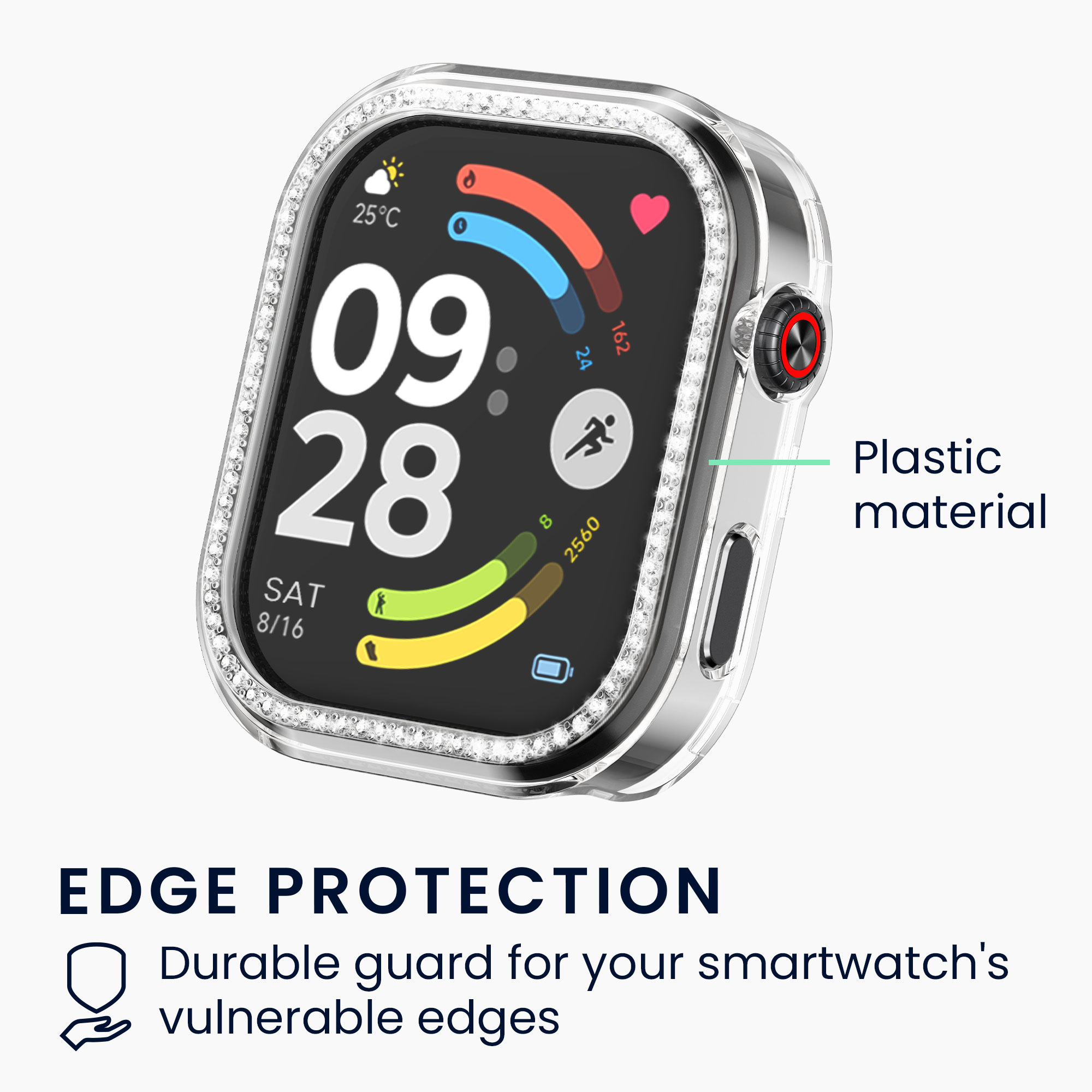 Ochranné rámečky s třpytkami pro Xiaomi Redmi Watch 6 kwmobile sada 2 ks - černá / transparentní