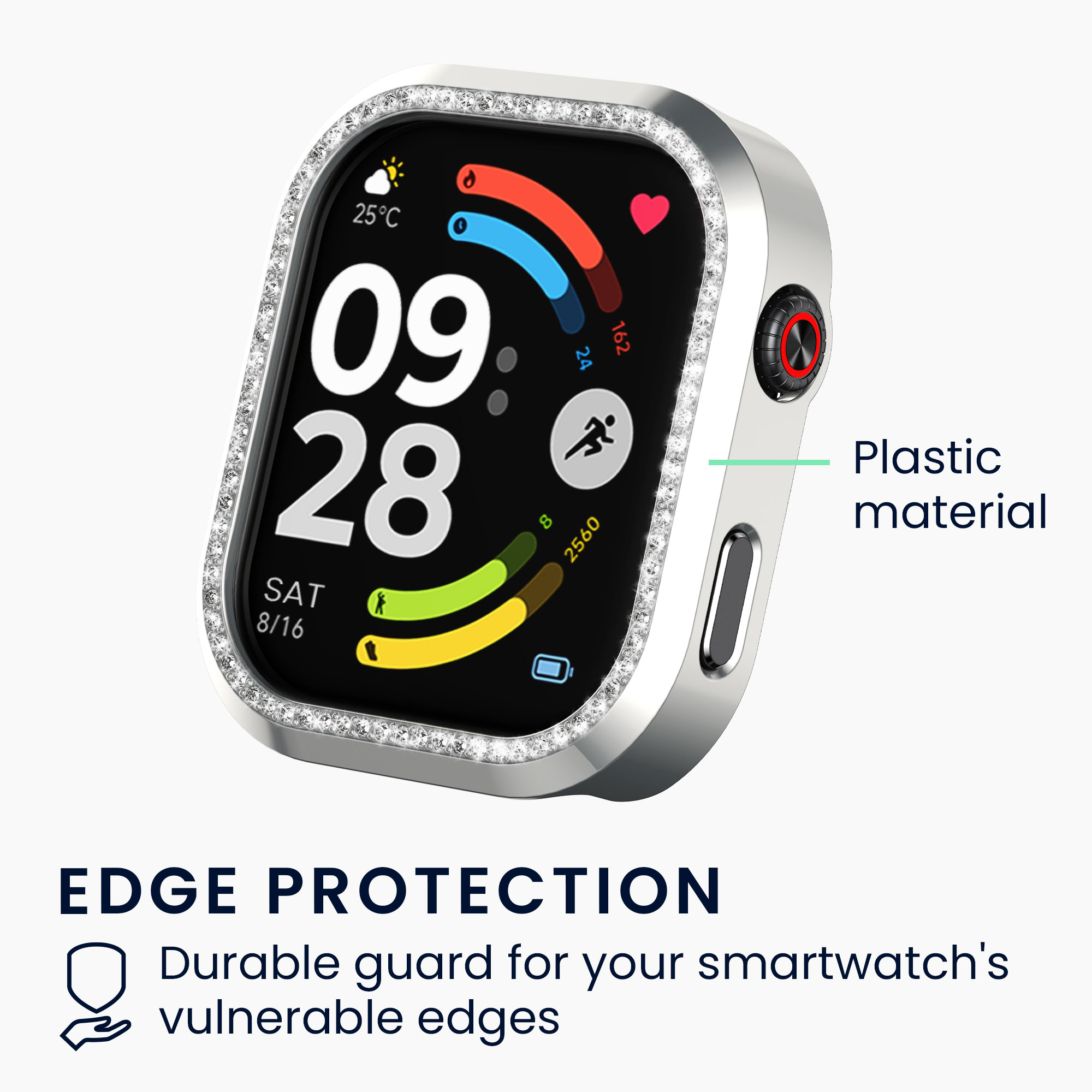 Ochranné rámečky s třpytkami pro Xiaomi Redmi Watch 6 kwmobile sada 2 ks - růžové zlato / stříbrná