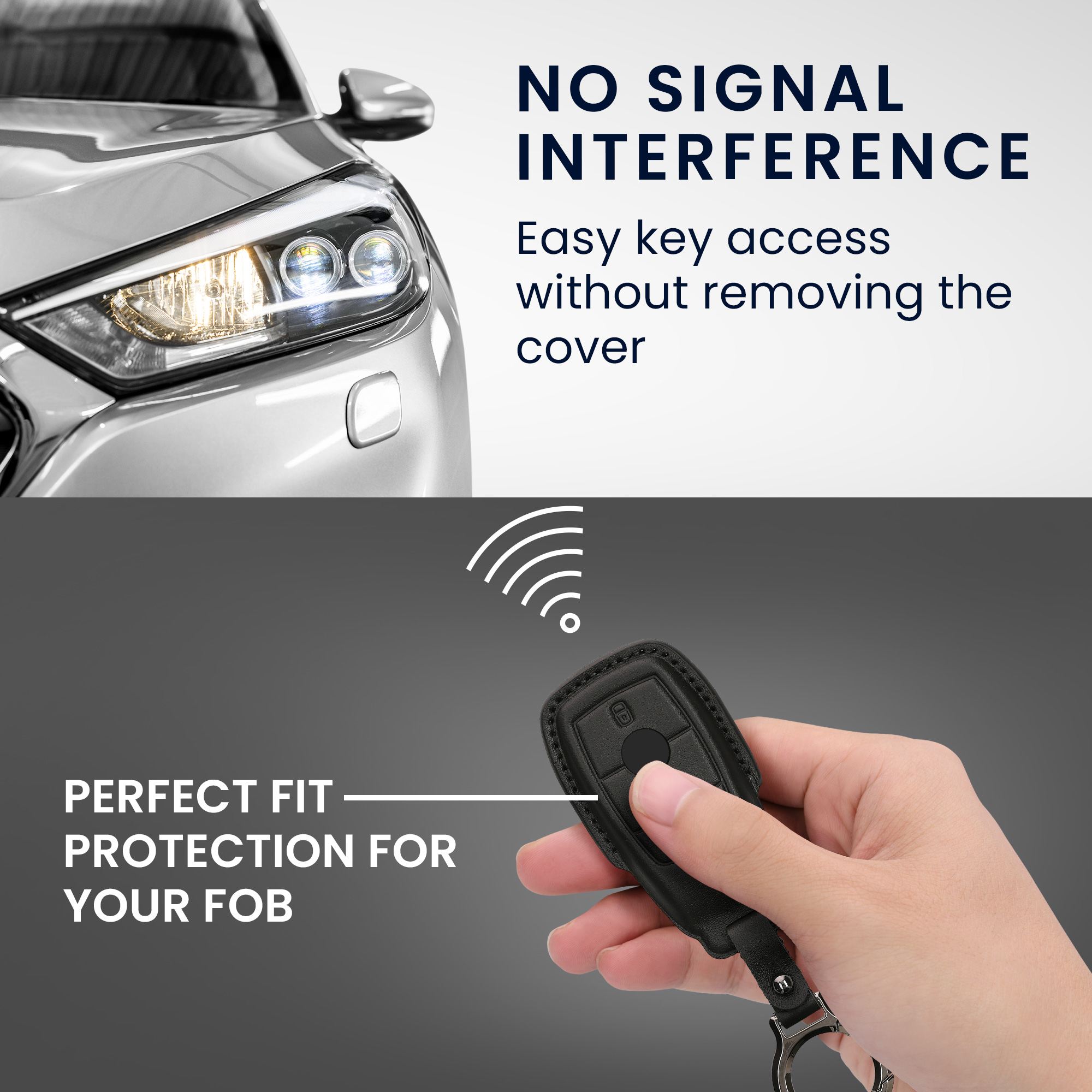Obal na klíč od auta pro Mercedes-Benz chytrý klíč klíč od auta (only Keyless) kwmobile s kroužkem z pravé kůže - černá