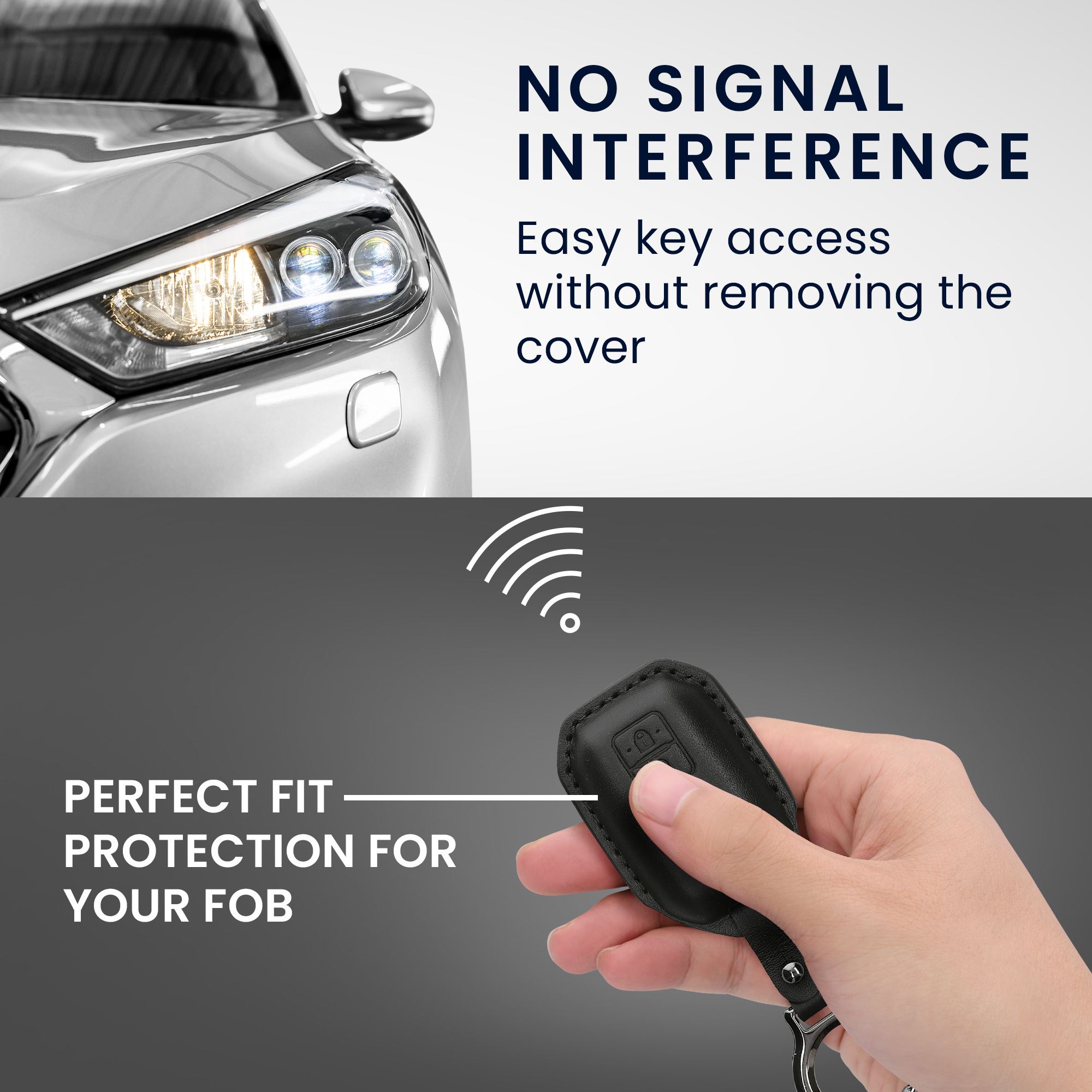 Obal na klíč od auta pro Suzuki klíč se 2 tlačítky a funkcí Keyless Go kwmobile s kroužkem z pravé kůže - černá