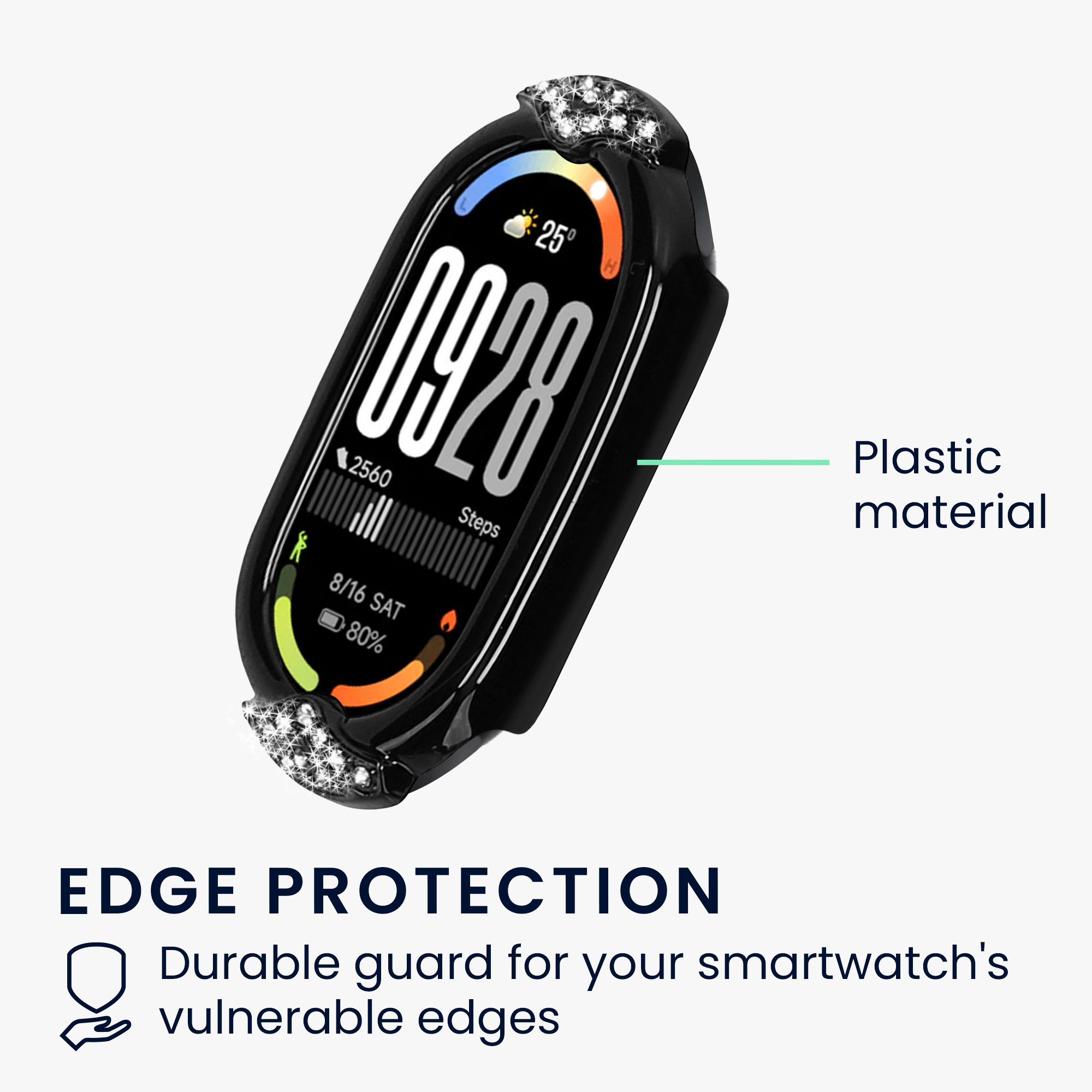 Ochranné rámečky s třpytkami pro Xiaomi Mi Band 10 / Mi Band 9 / 8 kwmobile sada 2 ks - černá / stříbrná