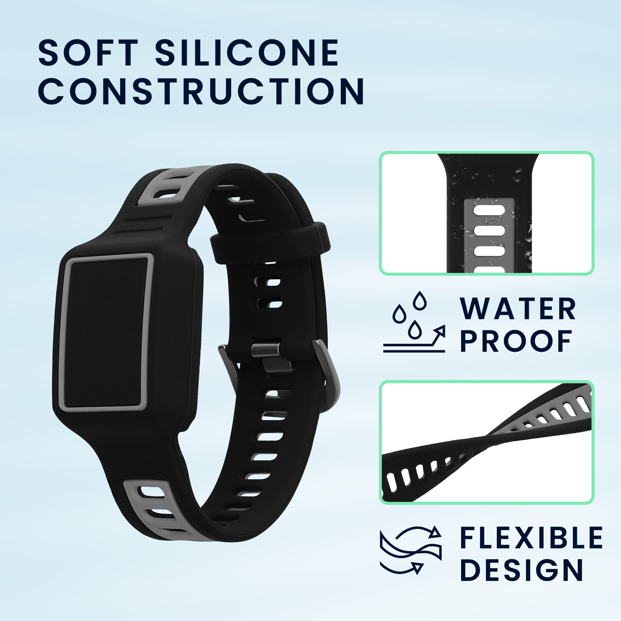Řemínek pro Amazfit Helio kwmobile silikonové - černá / šedá