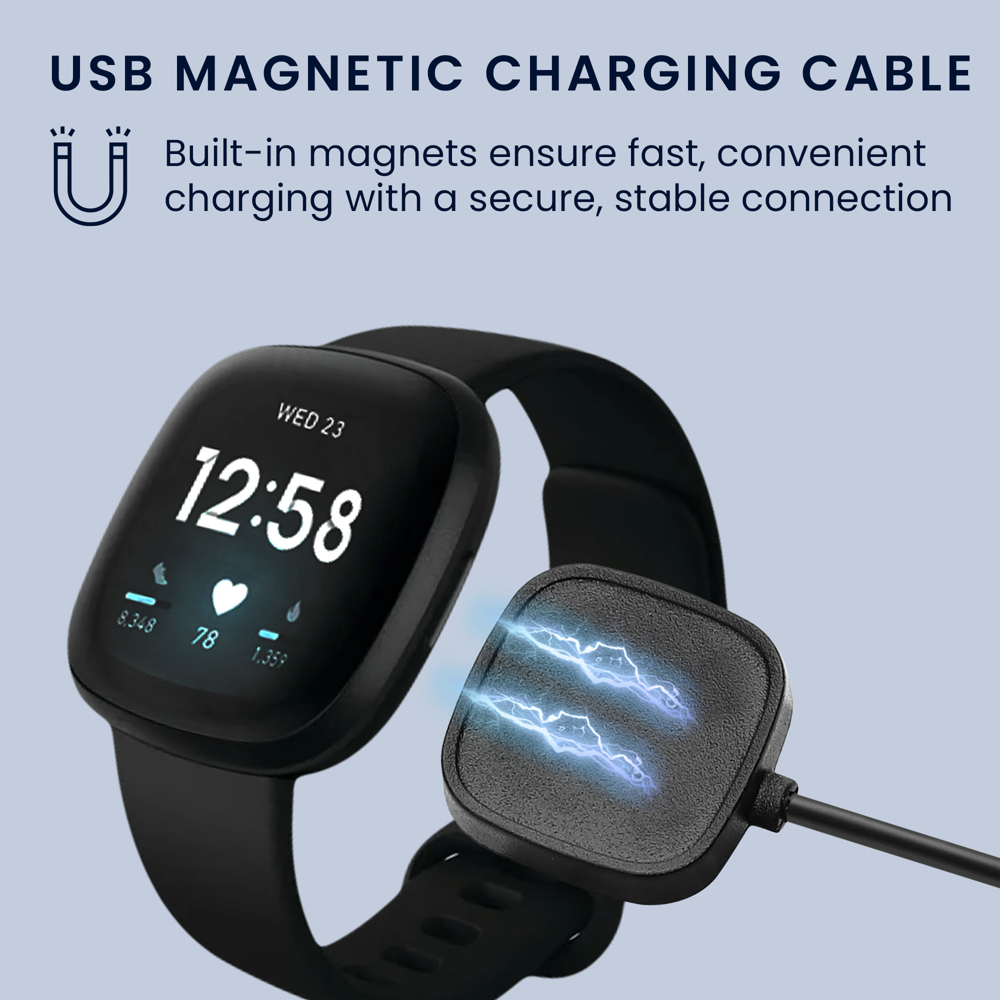 USB-C nabíjecí kabel pro chytré hodinky pro Fitbit Versa 4 / Sense 2 / Versa 3 / Sense kwmobile - černá