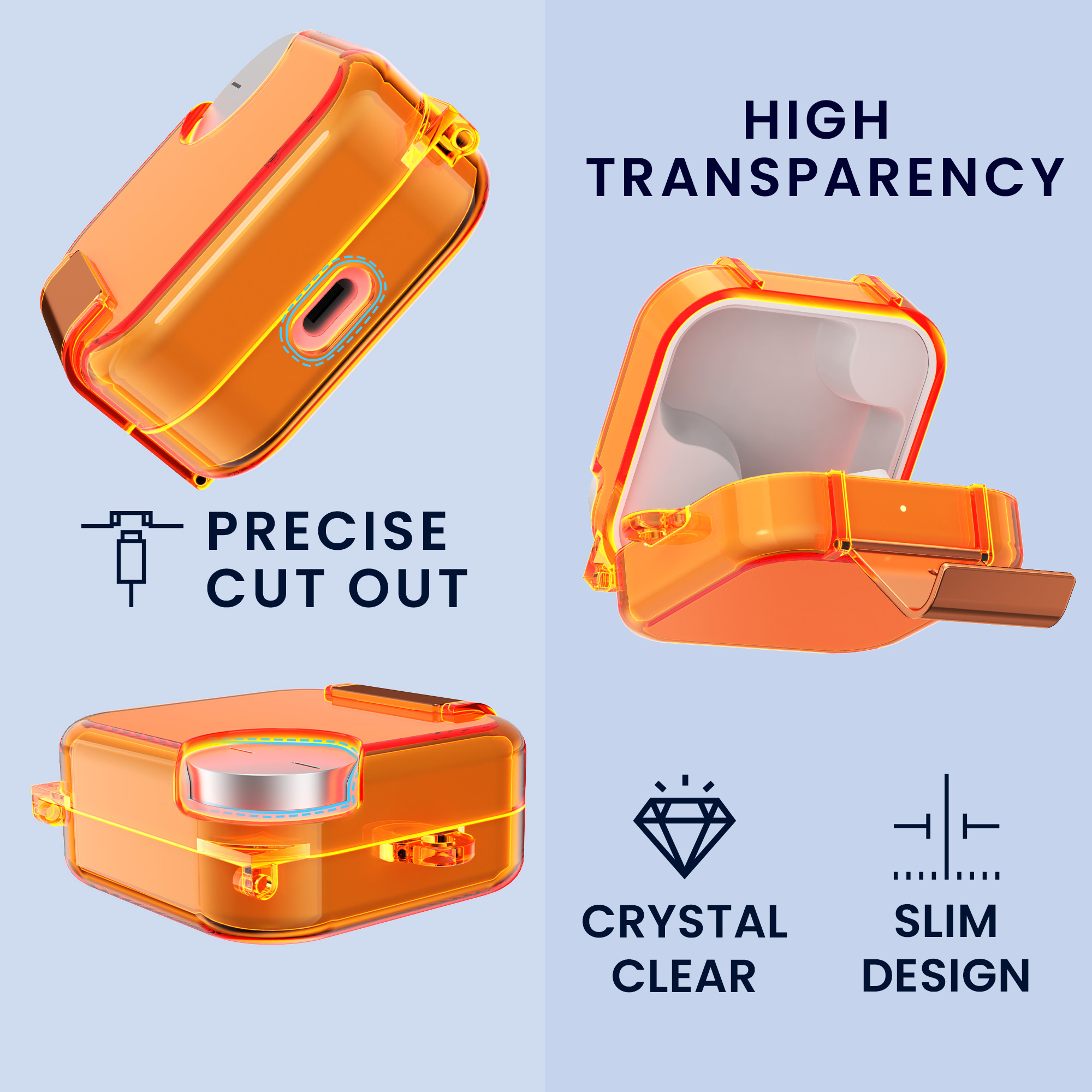 Čiré TPU pouzdro na sluchátka CMF by Nothing Buds Pro 2 / CMF Buds 2 Plus oranžové