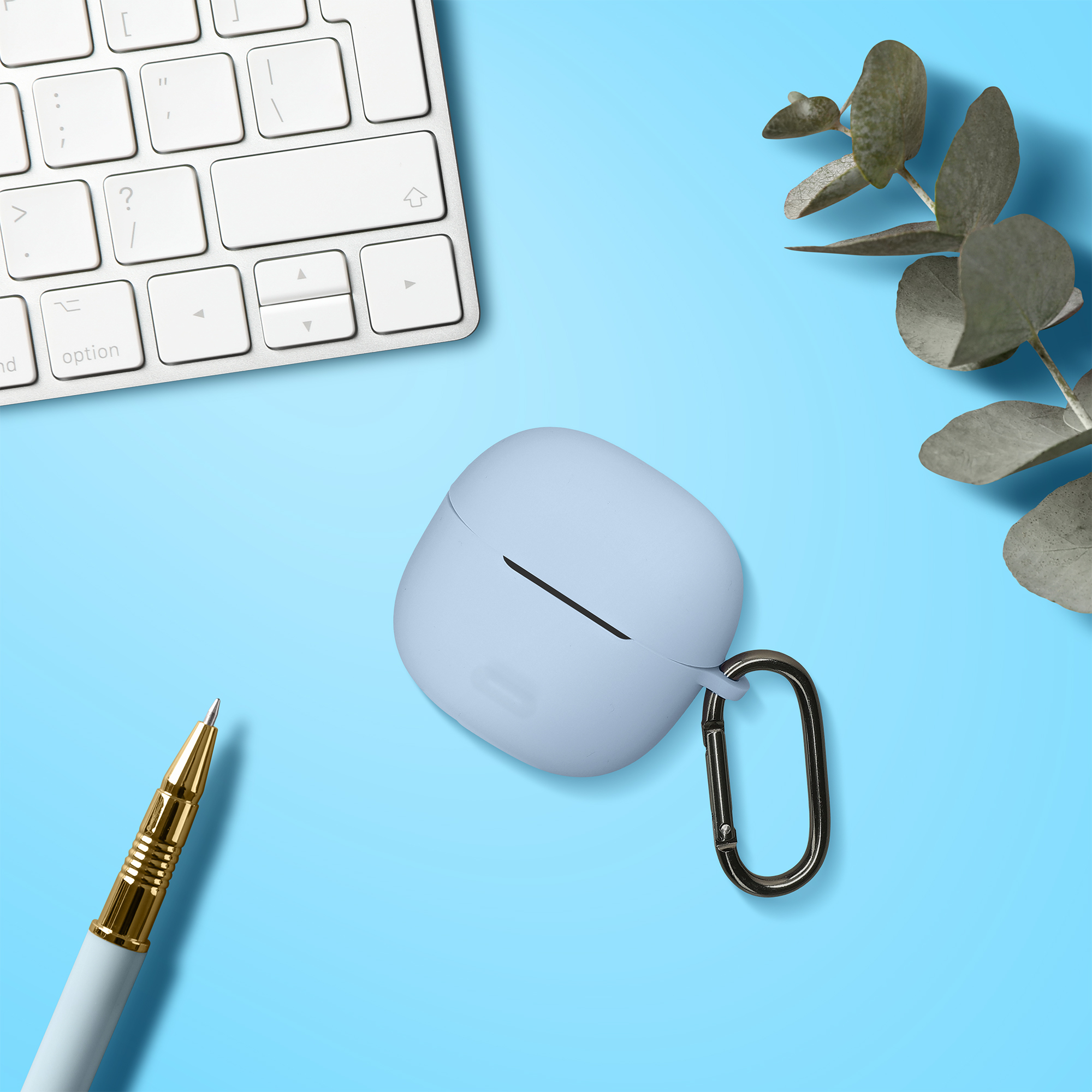 Obal pro Xiaomi Redmi Buds 8 Lite kwmobile s karabinou silikonové - světle modrá