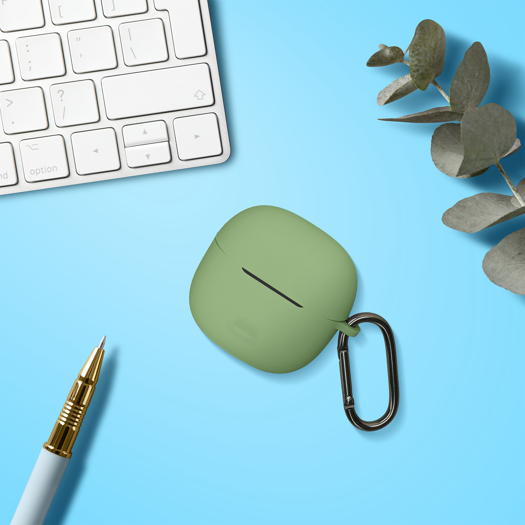 Obal pro Xiaomi Redmi Buds 8 Lite kwmobile s karabinou silikonové - světlá zelená