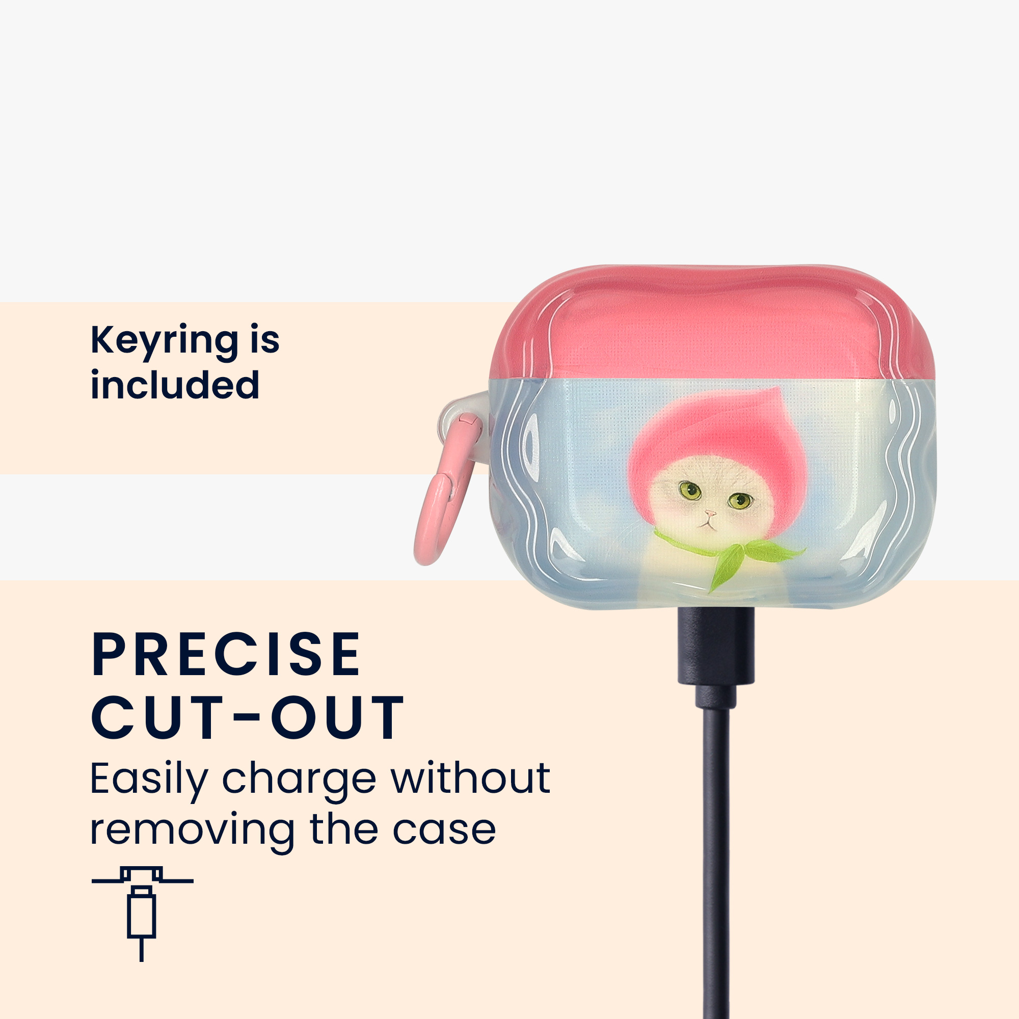 Pouzdro na sluchátka do uší pro Apple Airpods Pro 3 kwmobile - měkký a odolný motiv kočka a broskev