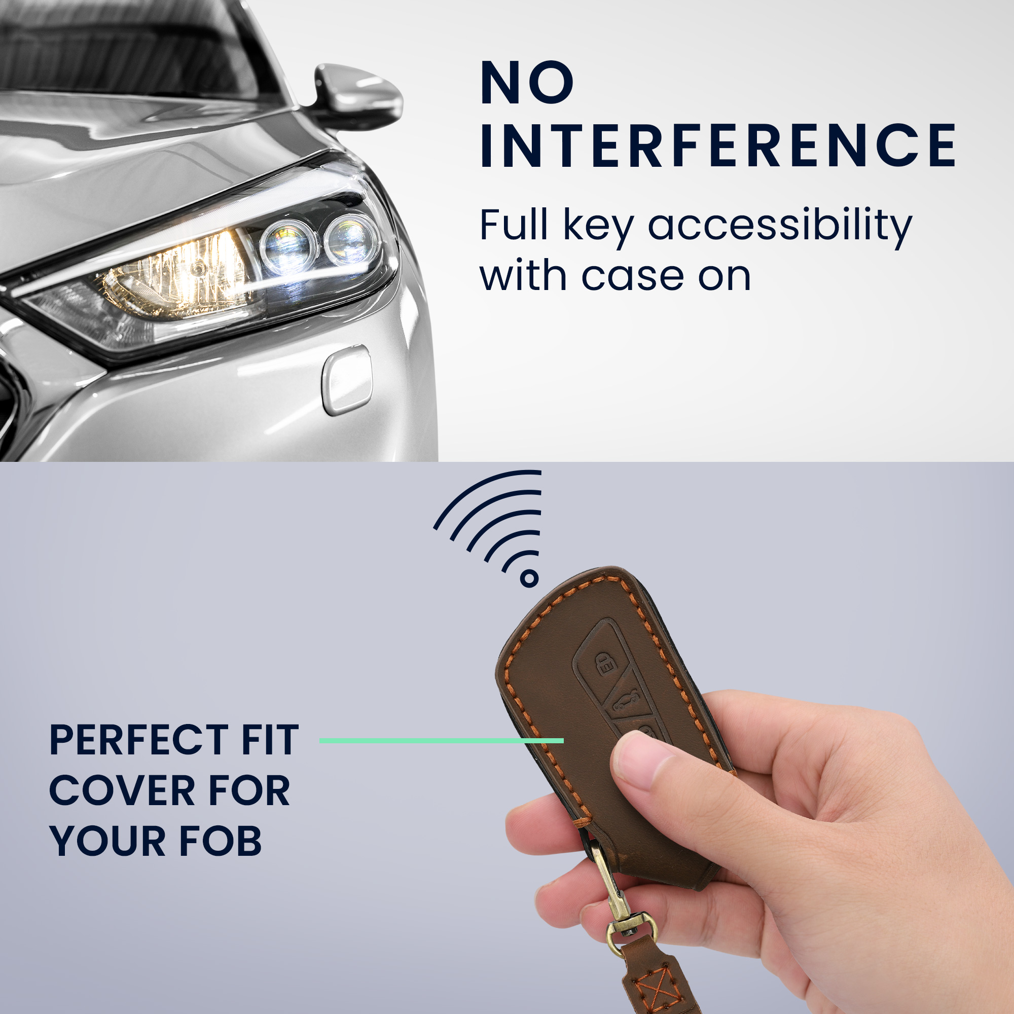 Pouzdro z pravé kůže na klíč od auta pro VW Golf 8 klíč se 3 tlačítky kwmobile s kroužkem - světle hnědá