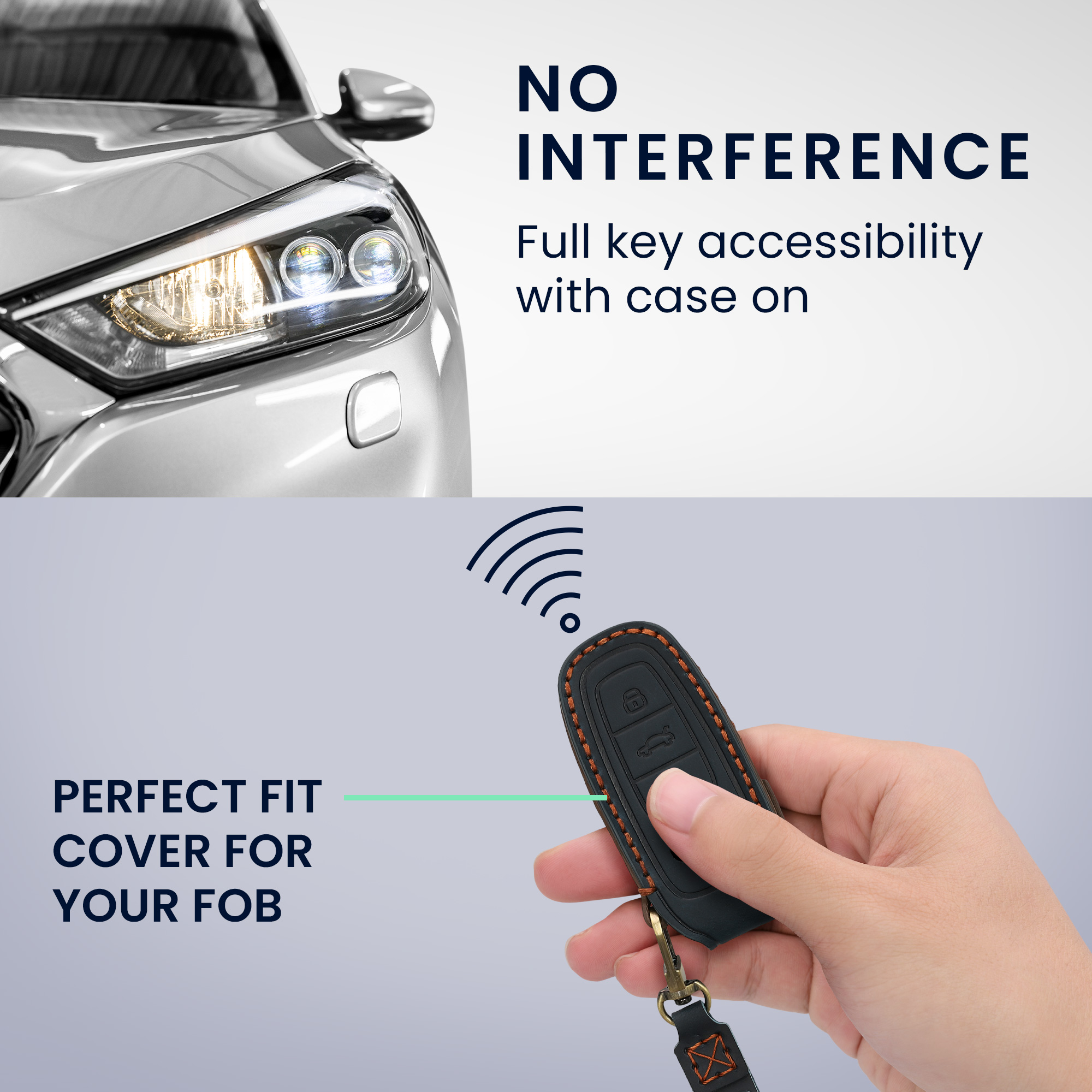Pouzdro z pravé kůže na klíč od auta pro Audi A6 A7 A8 Q7 Q8 klíč se 3 tlačítky a funkcí Keyless Go kwmobile s kroužkem - tmavě modrá