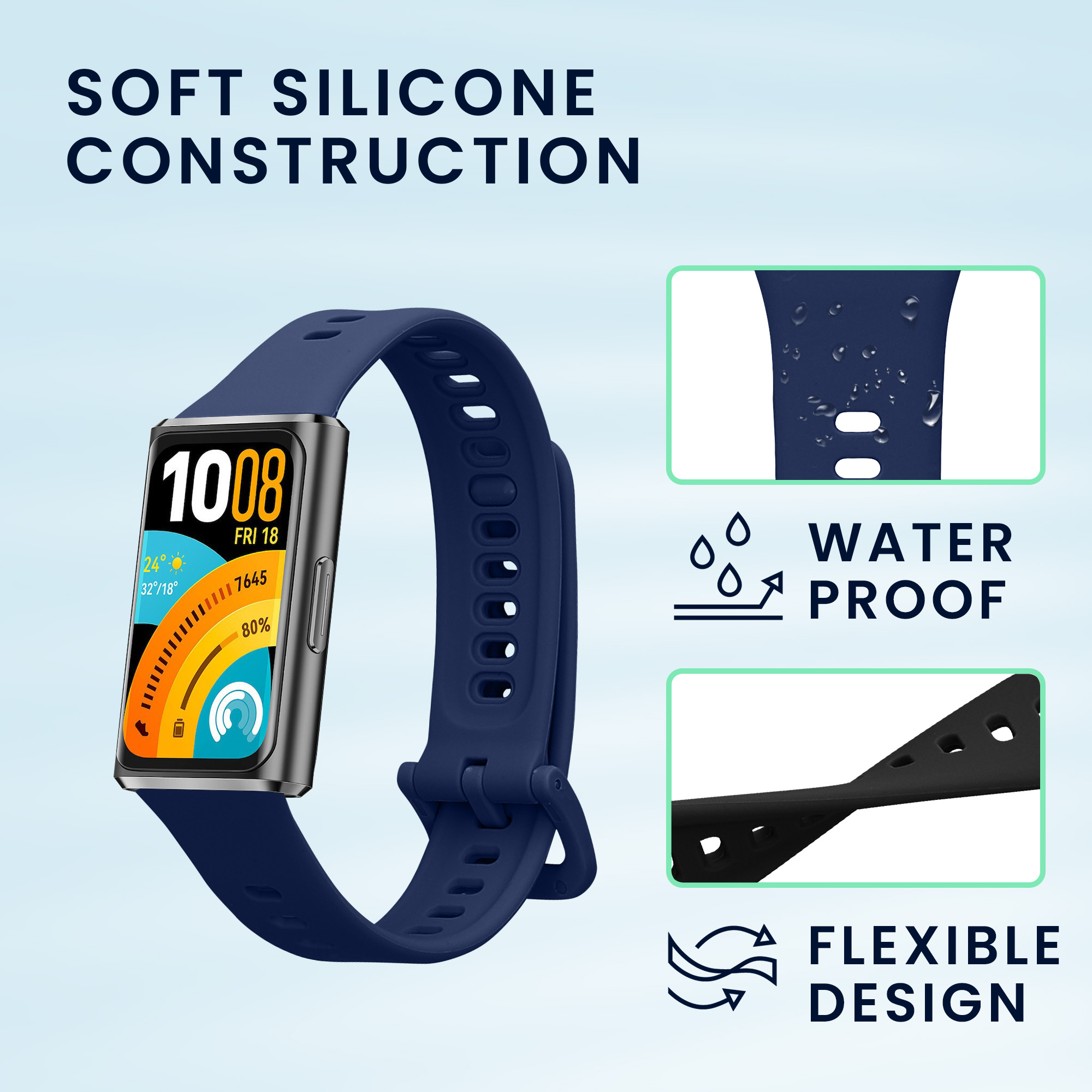 Řemínky pro Huawei Band 11 / Band 11 Pro kwmobile silikonové - černá / tmavě modrá