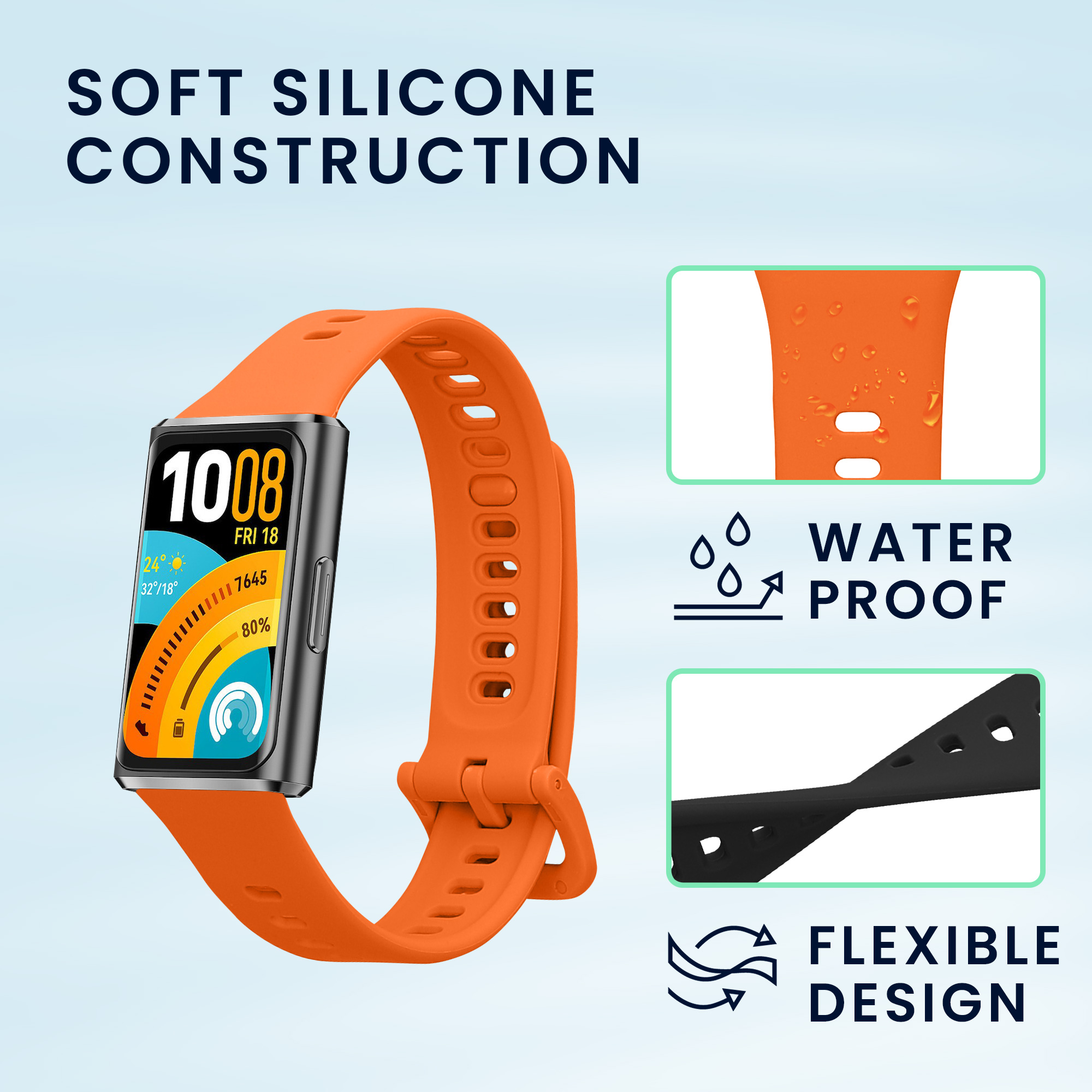 Silikonové řemínky pro Huawei Band 11 / Band 11 Pro, 2 ks kwmobile ‑ černá / oranžová