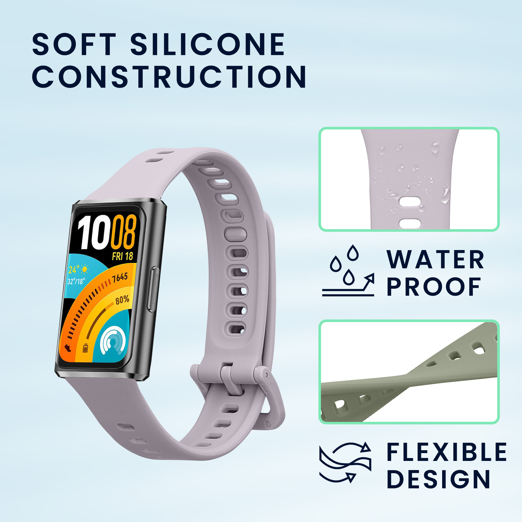 Řemínky pro Huawei Band 11 / Band 11 Pro kwmobile silikonové - levandulová / pastelově zelená