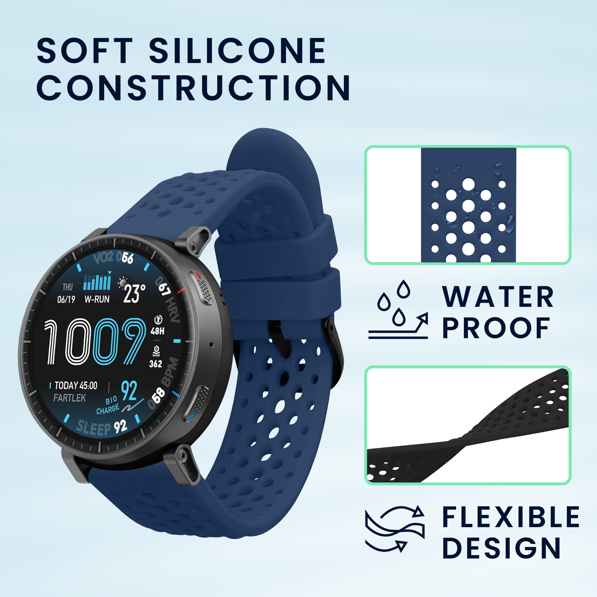 Řemínky pro Amazfit Active Max A2557 kwmobile silikonové - černá / tmavě modrá